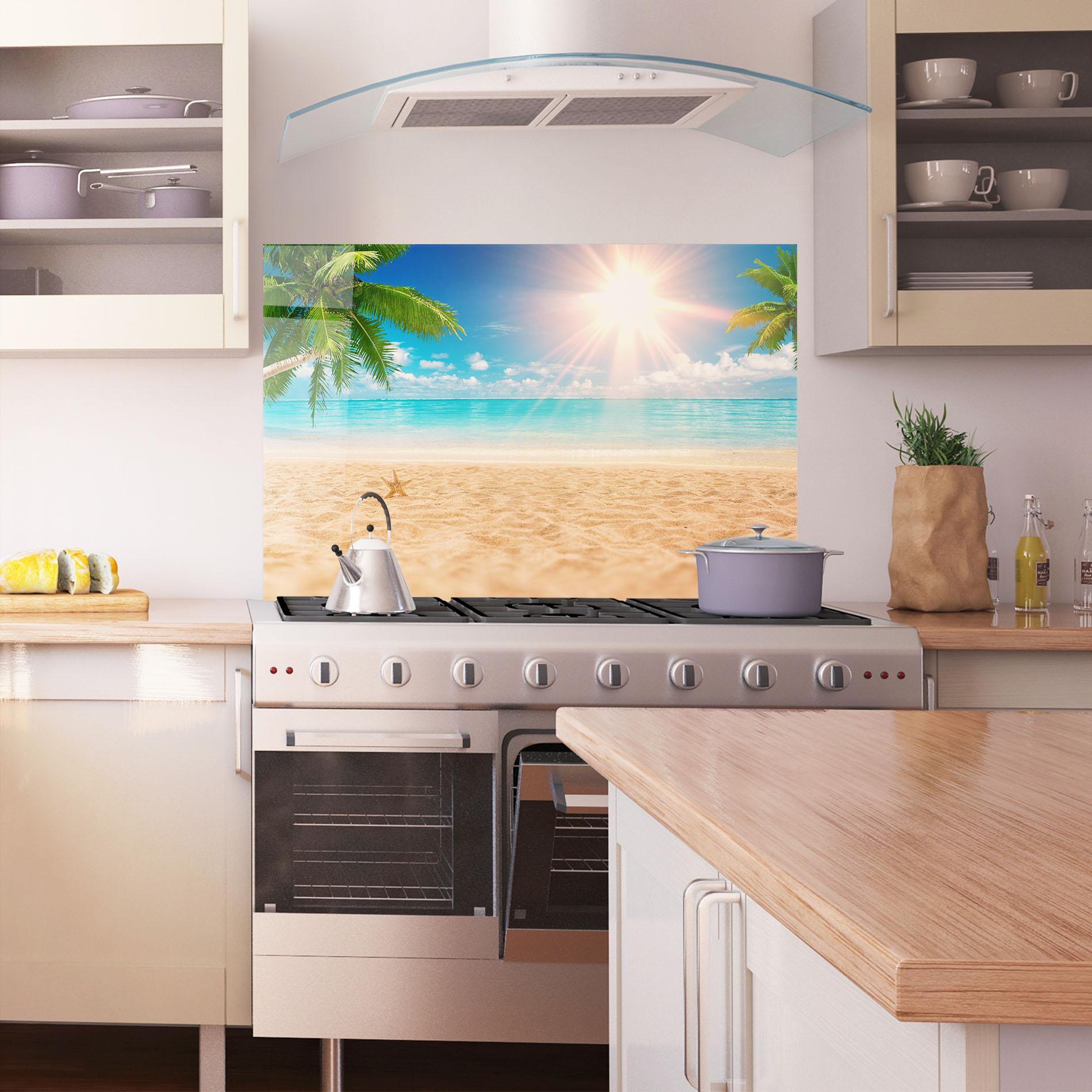 Panou Sticla Bucatarie Exotic Beach Ocean mockup 1