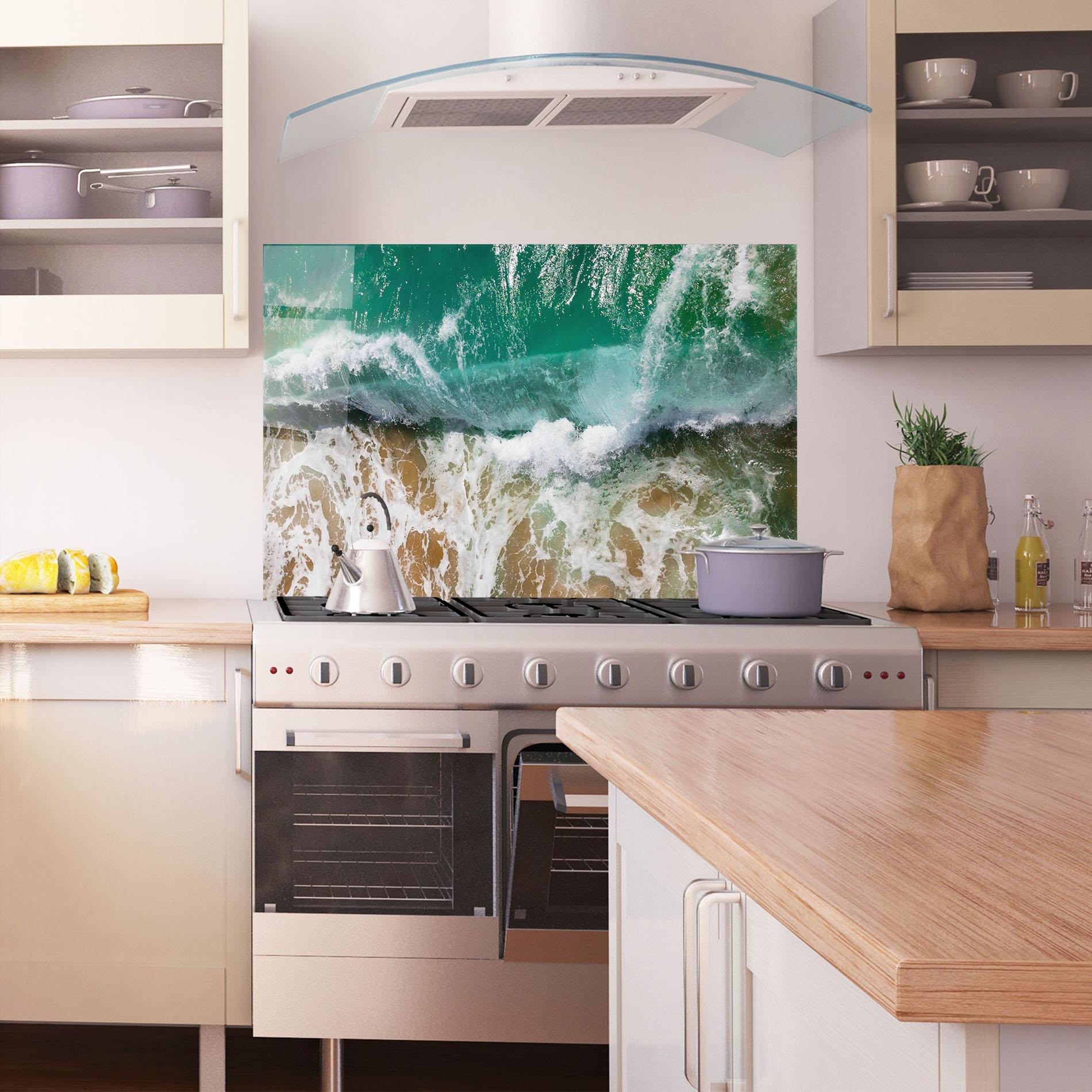 Panou Sticla Bucatarie Green Waves Beach mockup 1