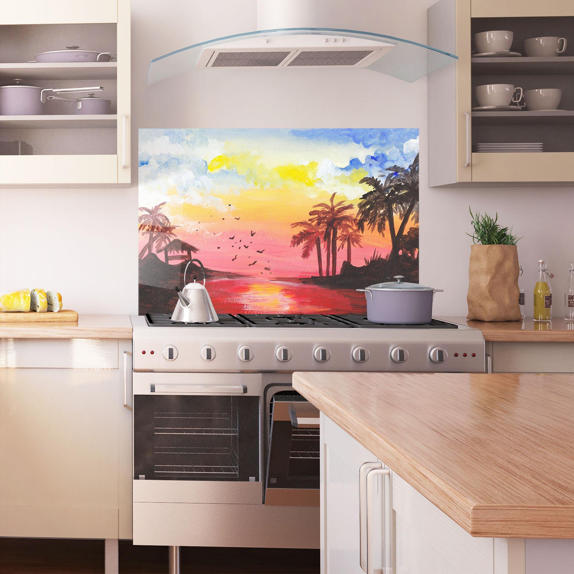 Panou Sticla Bucatarie Sunset Gouache Painting mockup 1