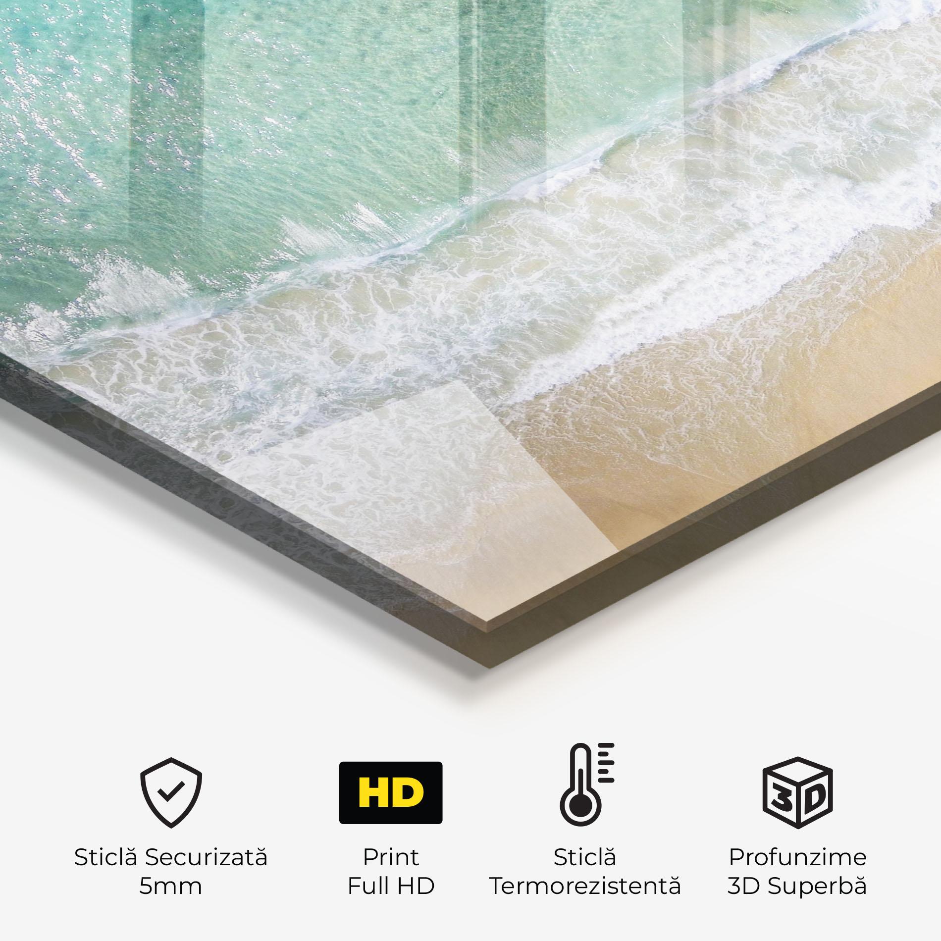 Panou Sticla Bucatarie Blue Waves Beach mockup 2
