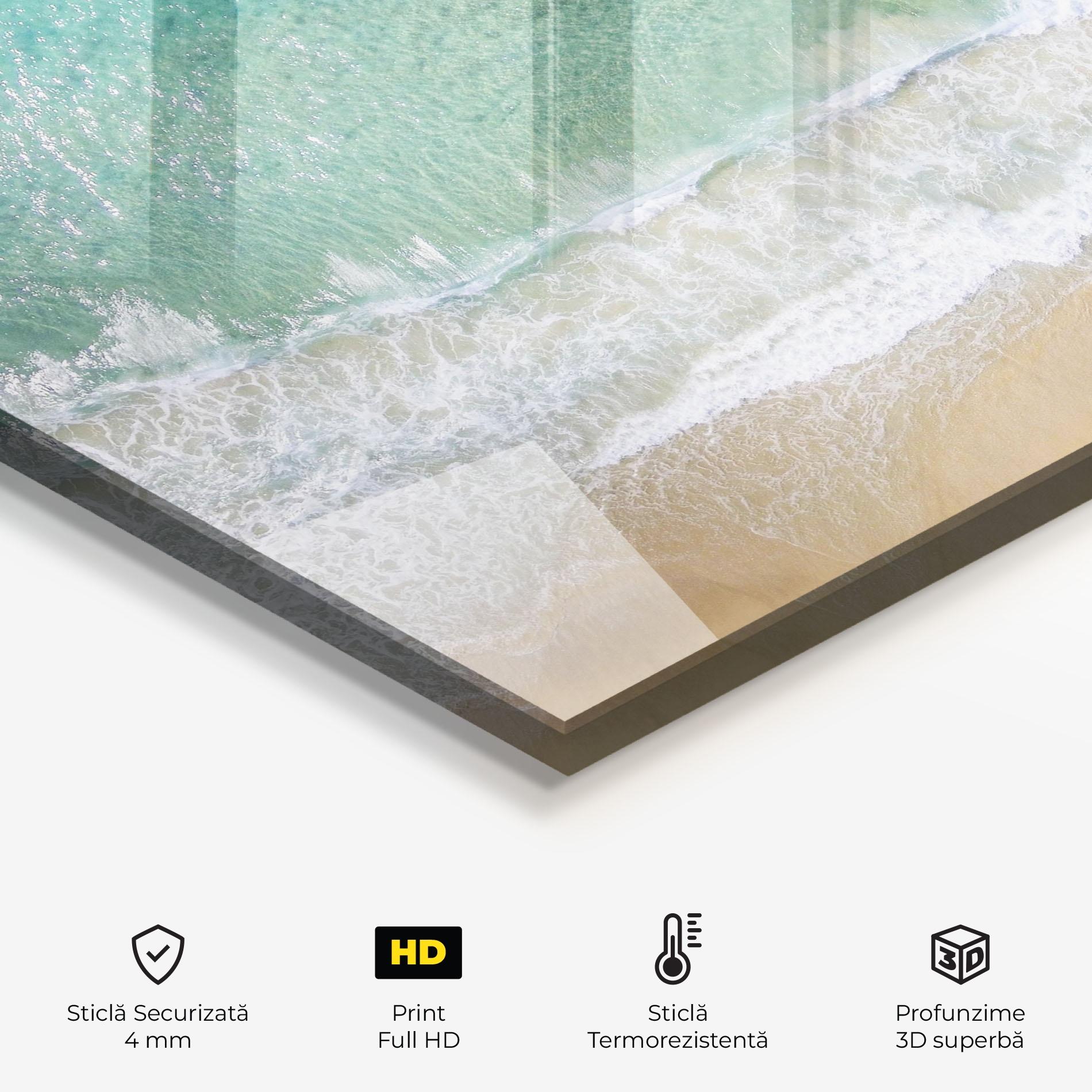 Panou Sticla Bucatarie Blue Waves Beach mockup 2