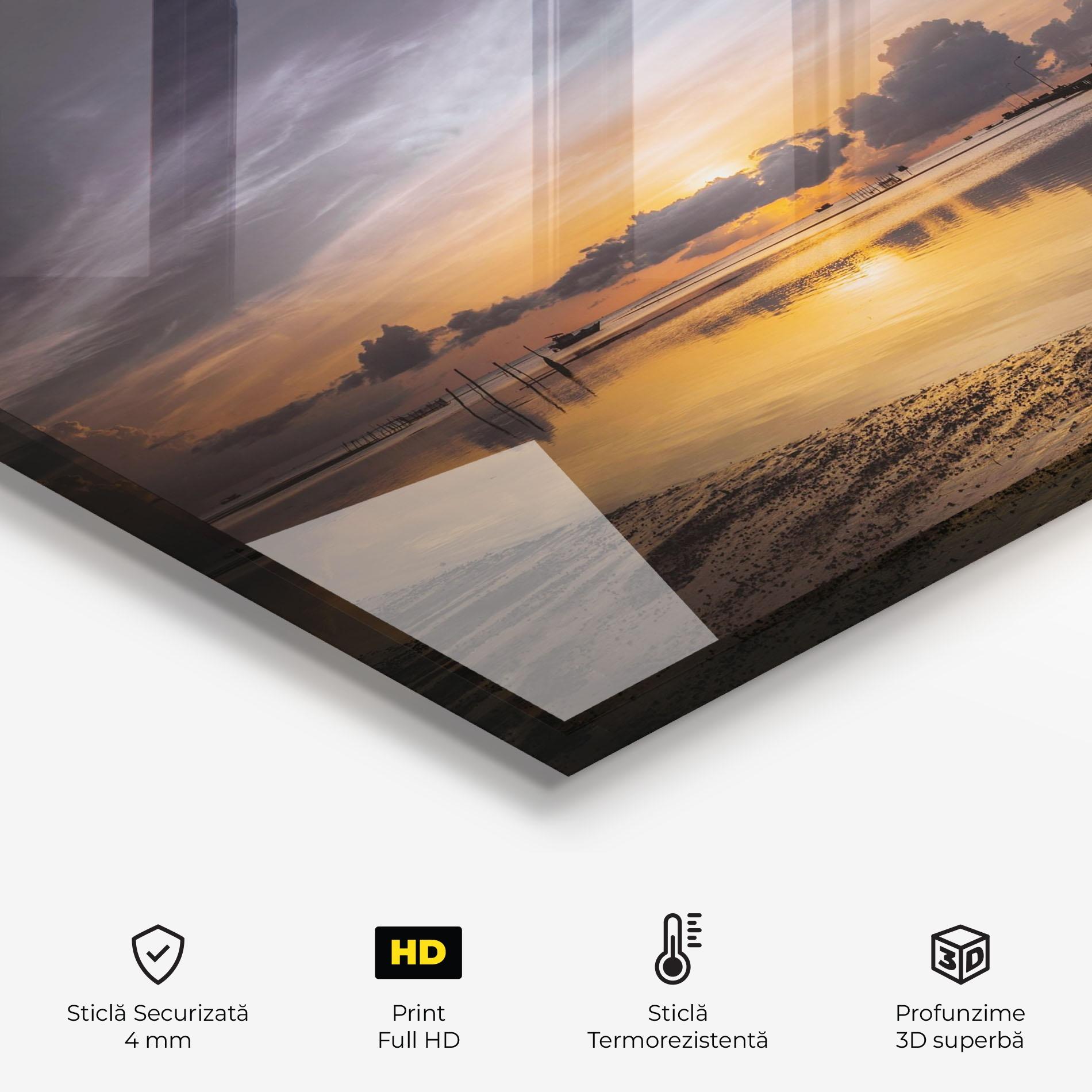 Panou Sticla Bucatarie Orange Purple Beach mockup 2