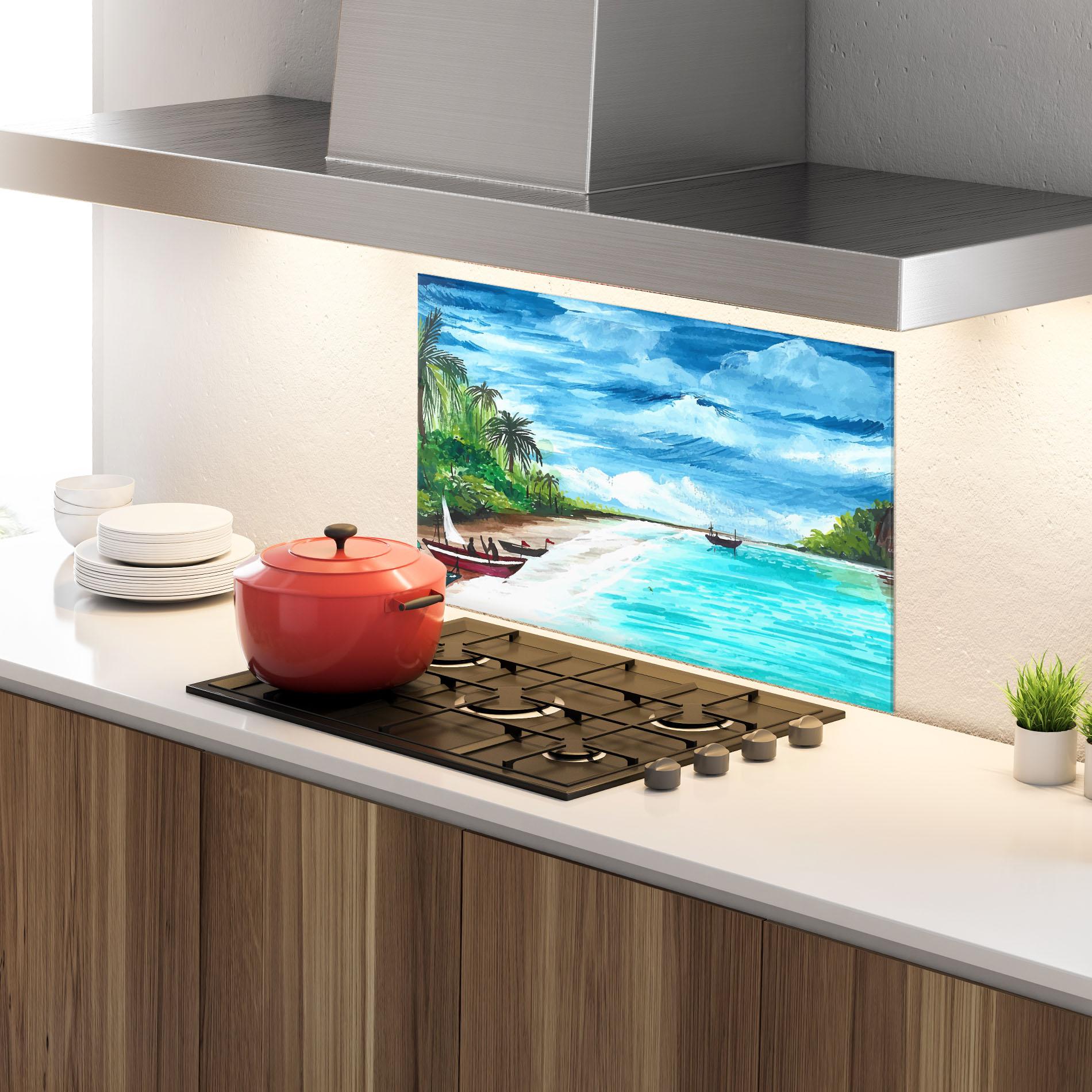 Panou Sticla Bucatarie Beach Painting Art mockup 4