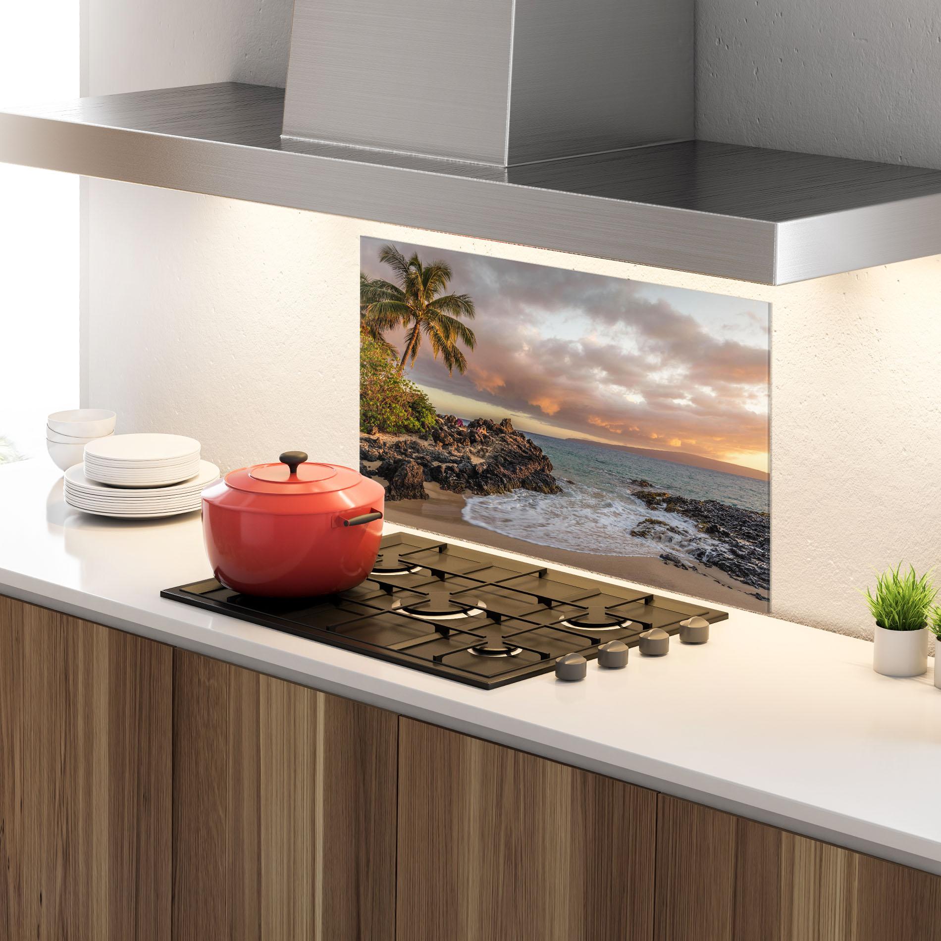 Panou Sticla Bucatarie Beautiful Beach Landscape mockup 4