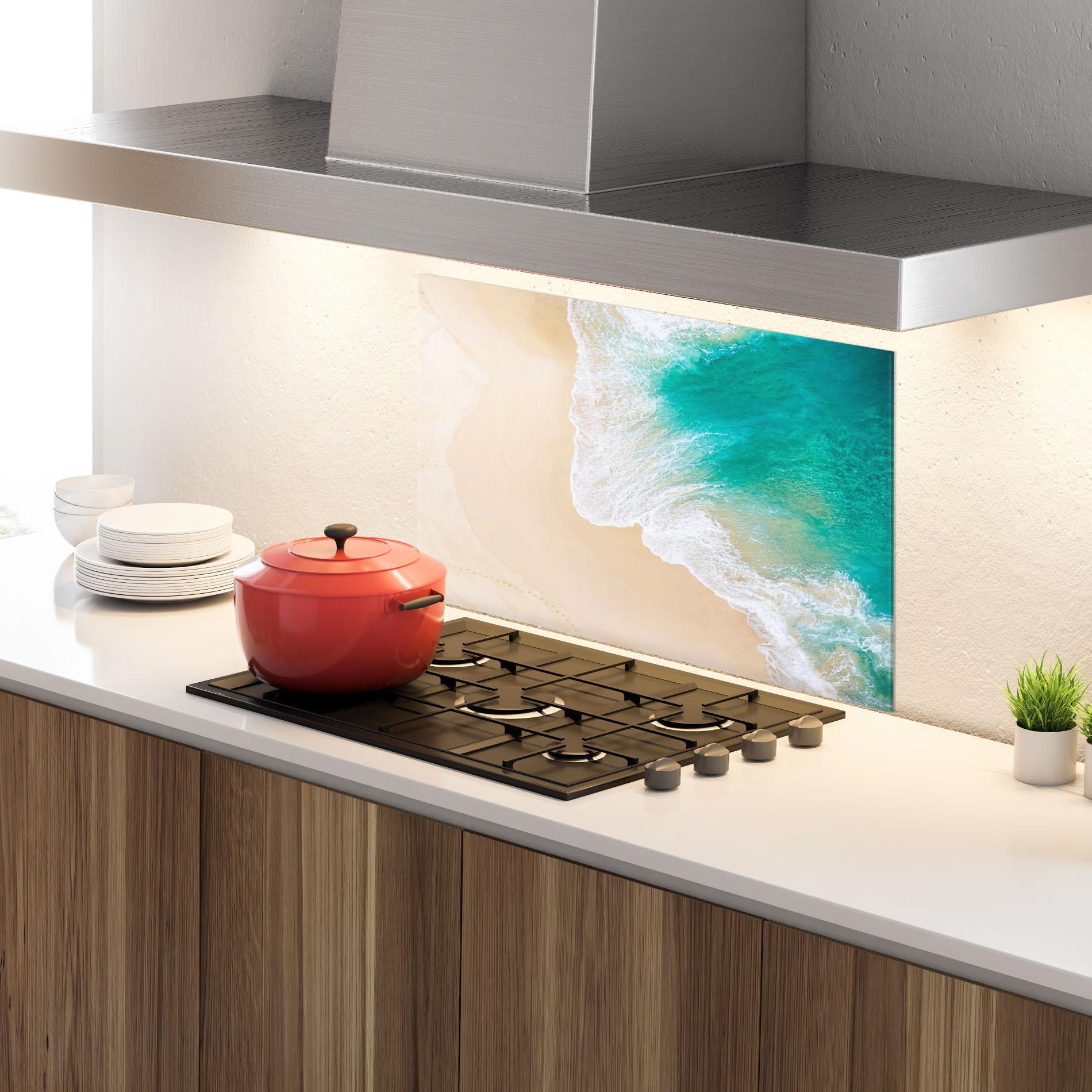 Panou Sticla Bucatarie Beautiful Blue Waves mockup 4