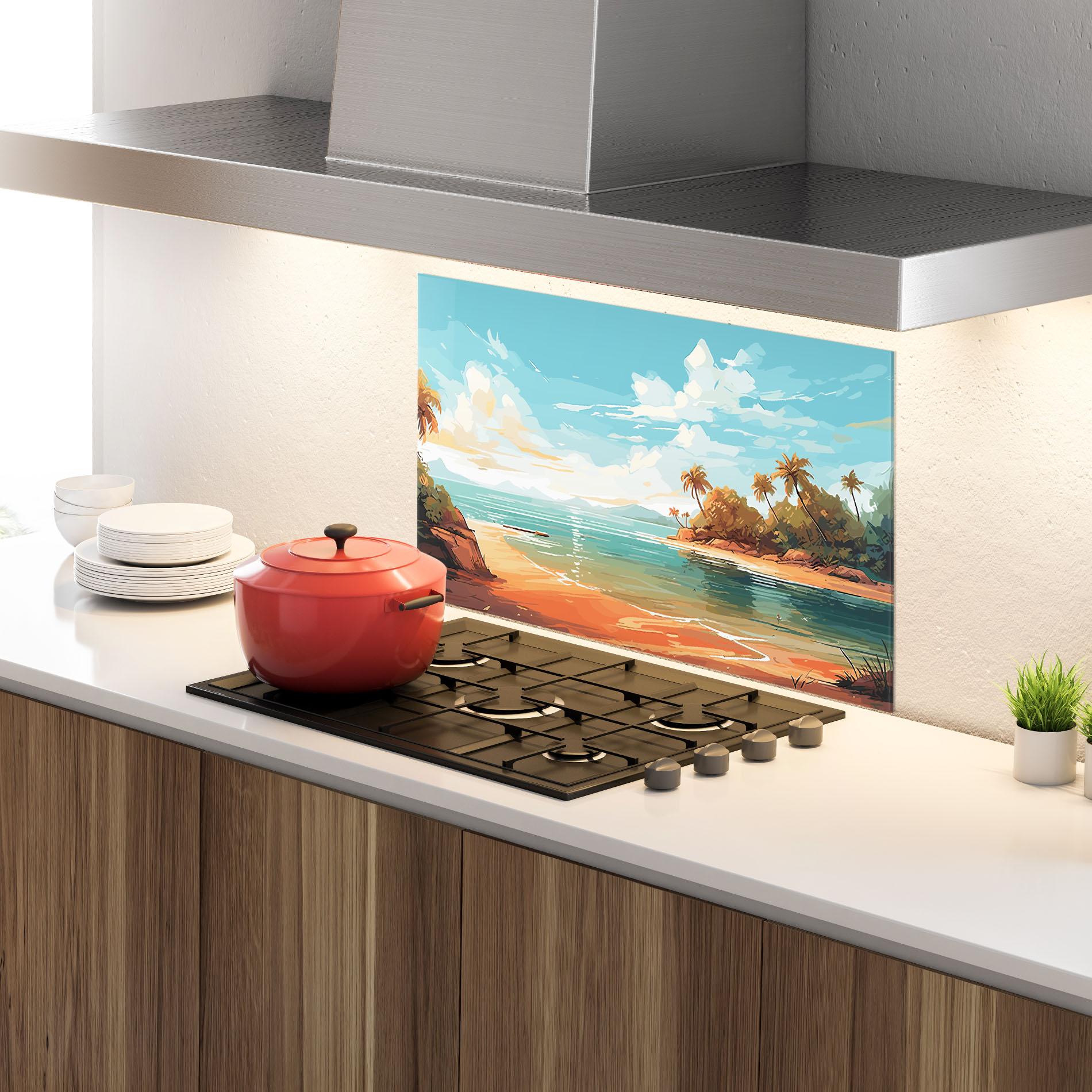 Panou Sticla Bucatarie Blue Sky Beach mockup 4