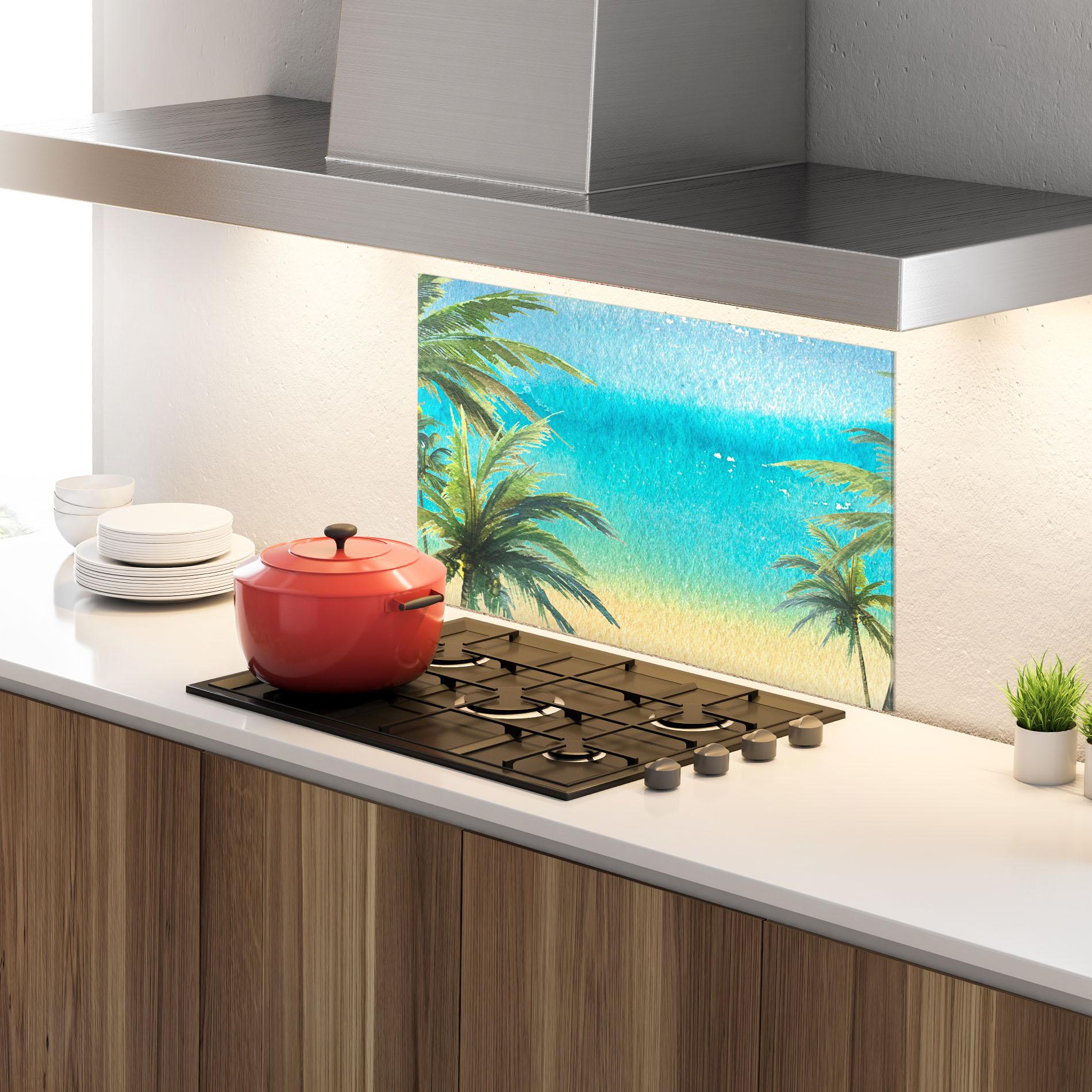 Panou Sticla Bucatarie Coconut Palms Paint mockup 4