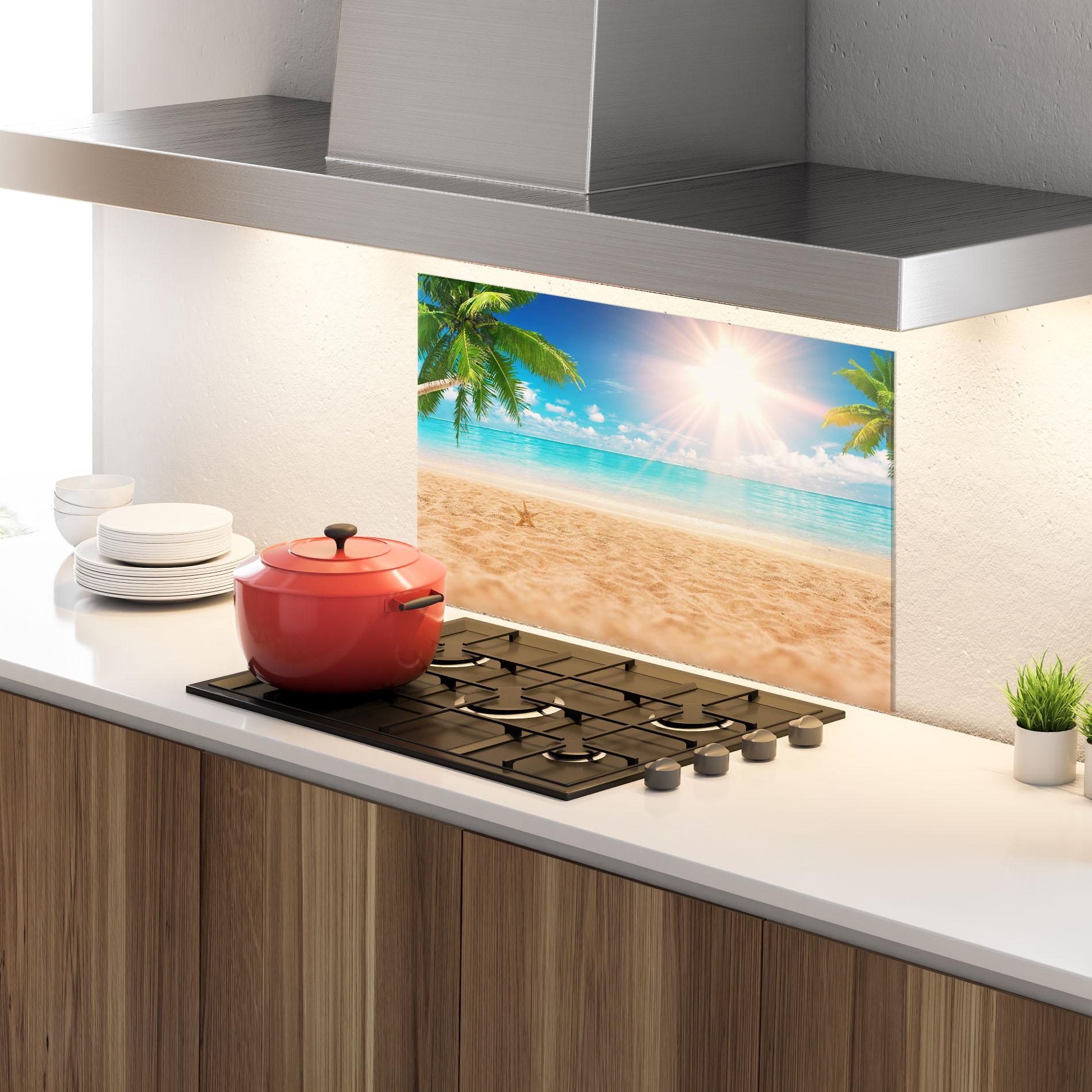 Panou Sticla Bucatarie Exotic Beach Ocean mockup 4