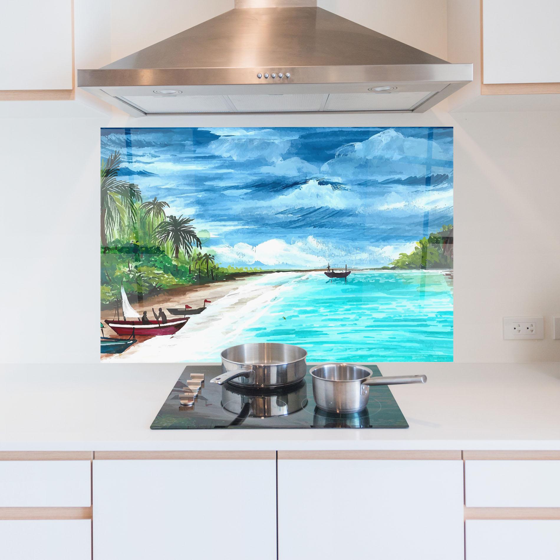 Panou Sticla Bucatarie Beach Painting Art mockup 5