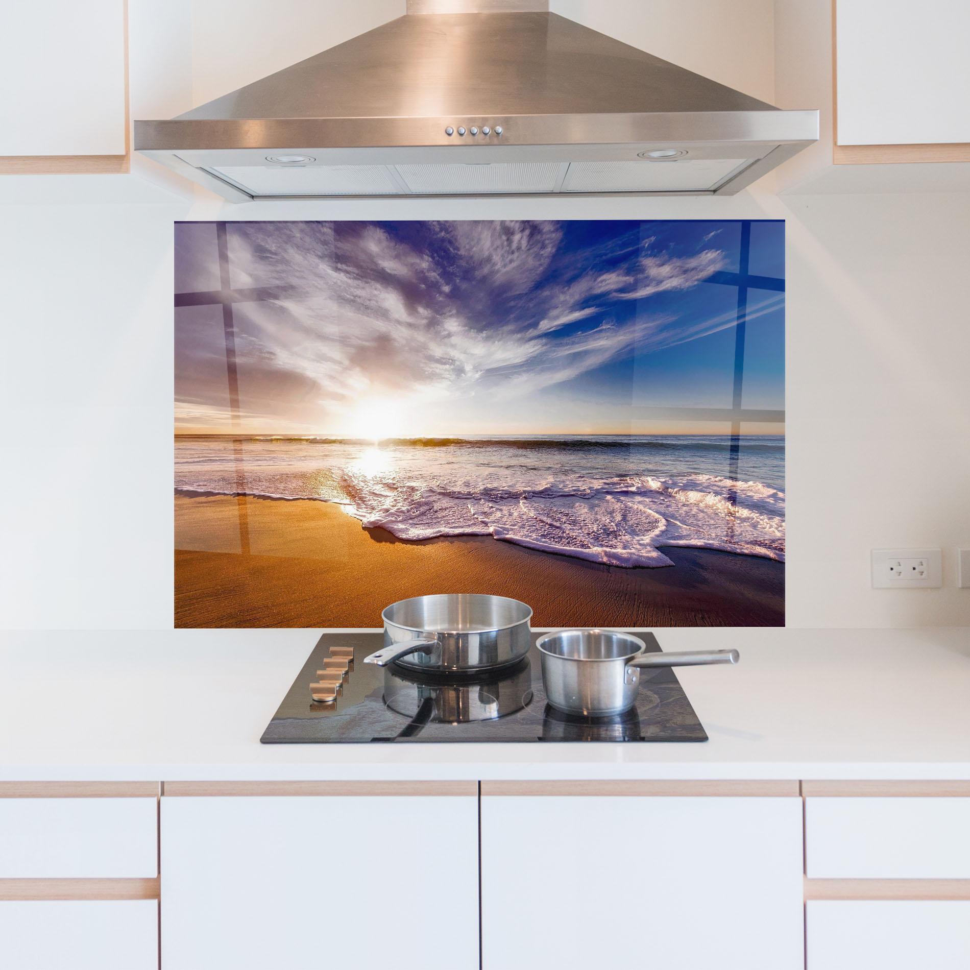 Panou Sticla Bucatarie Beach Sunrise mockup 5