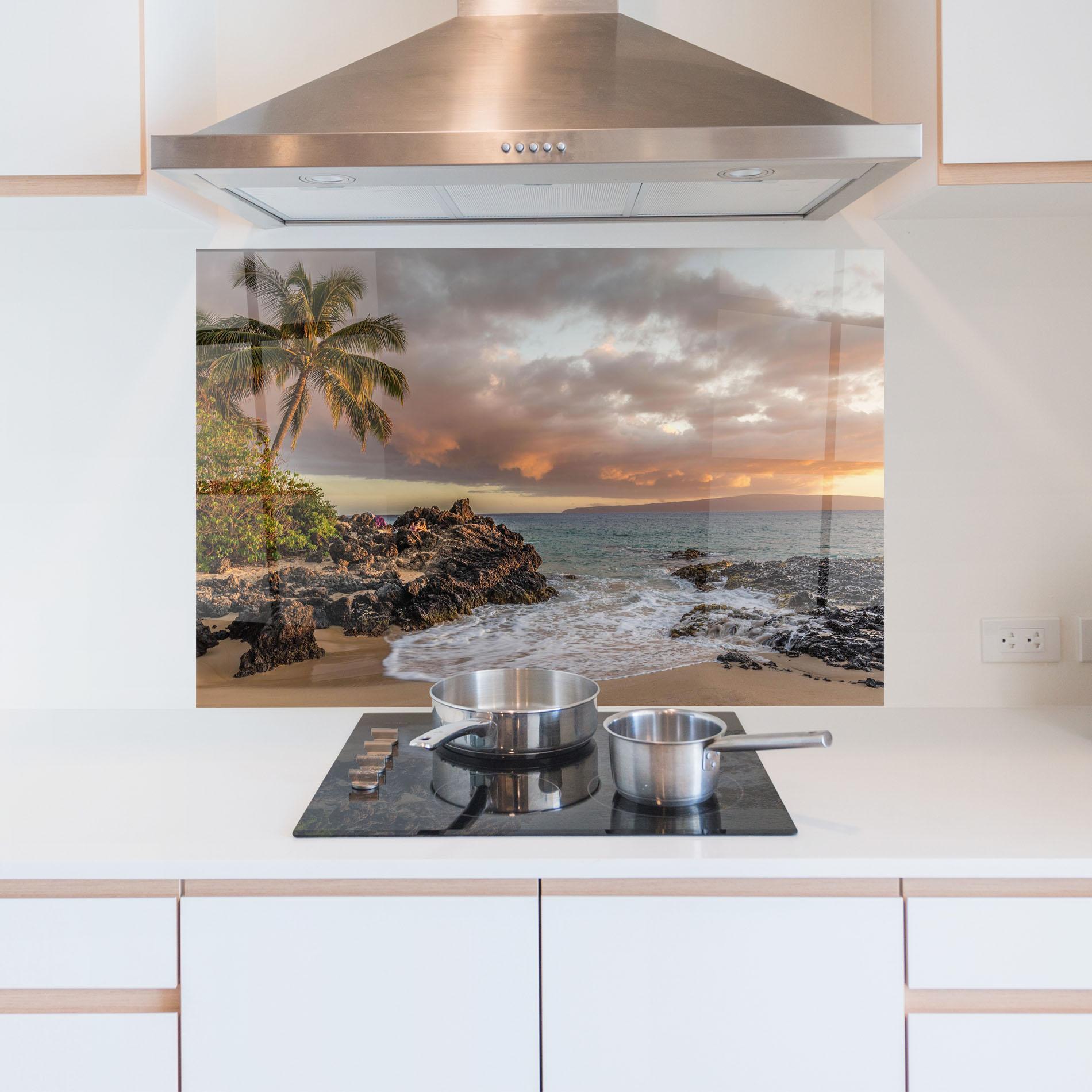 Panou Sticla Bucatarie Beautiful Beach Landscape mockup 5