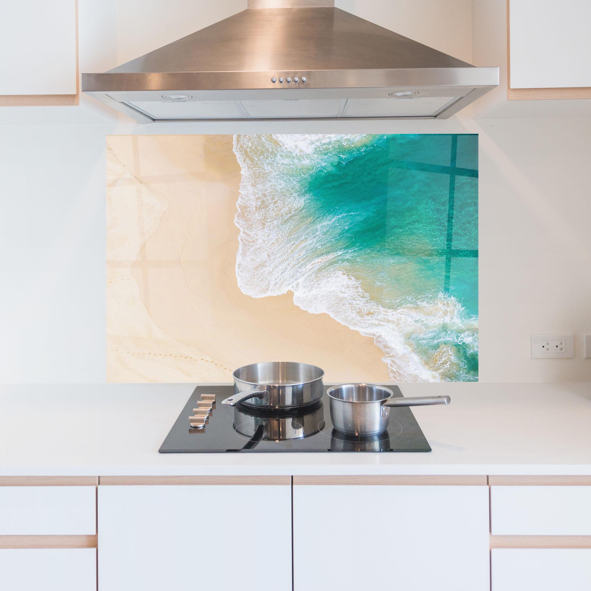 Panou Sticla Bucatarie Beautiful Blue Waves mockup 5
