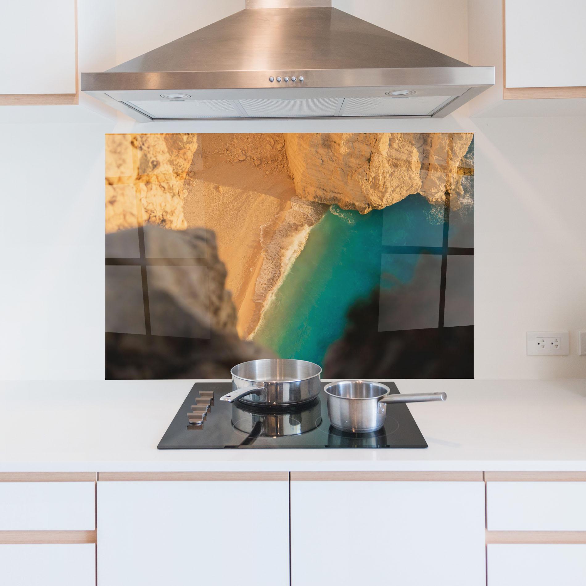 Panou Sticla Bucatarie Blue Beach Water mockup 5