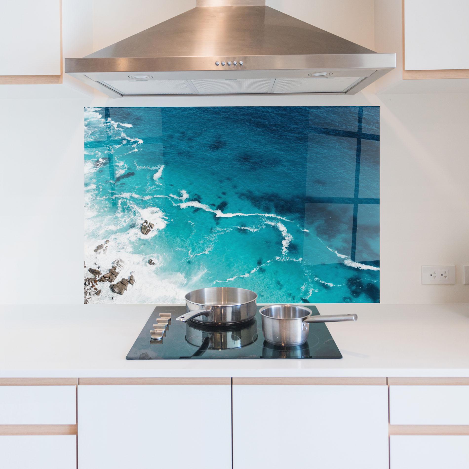 Panou Sticla Bucatarie Blue Water Beach mockup 5