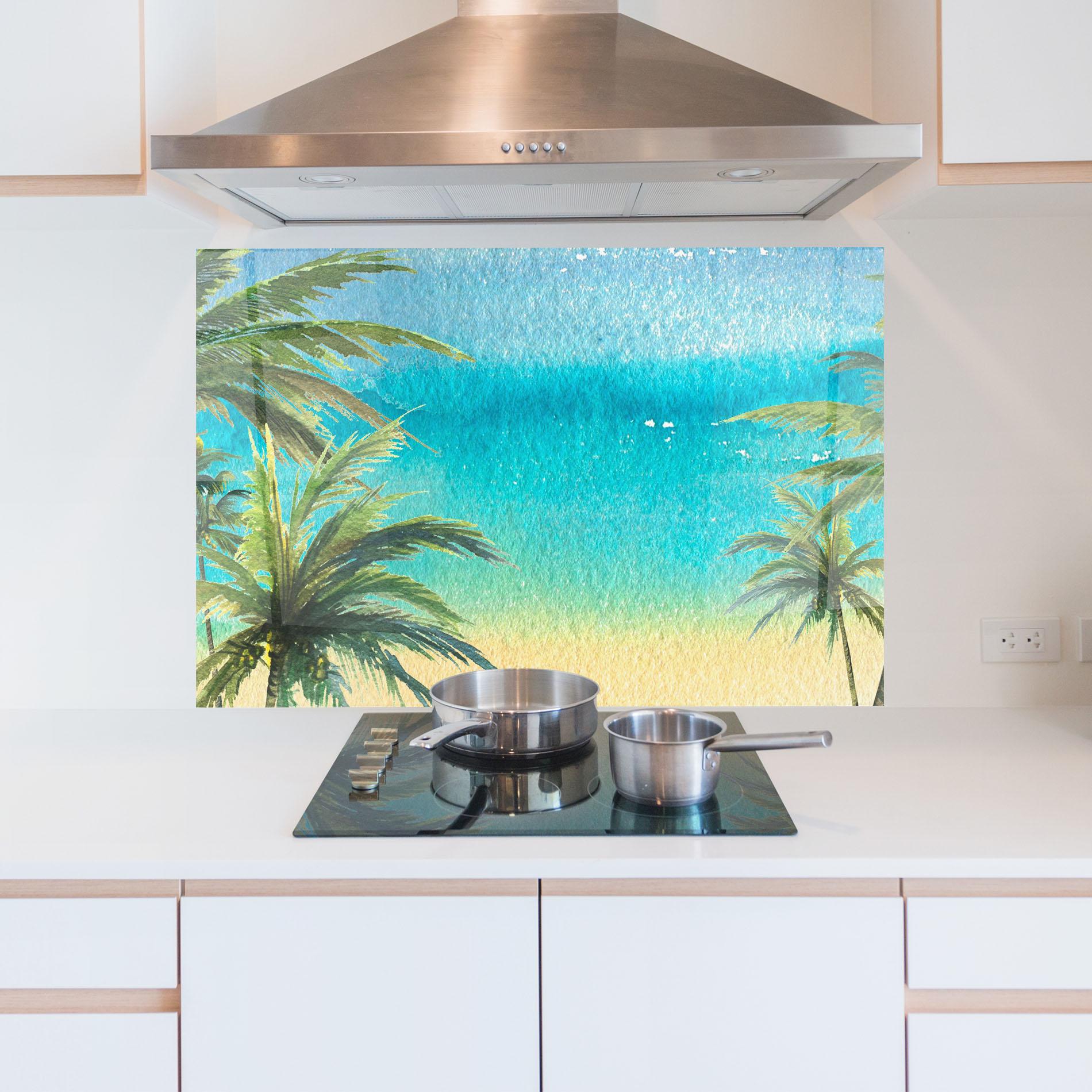 Panou Sticla Bucatarie Coconut Palms Paint mockup 5
