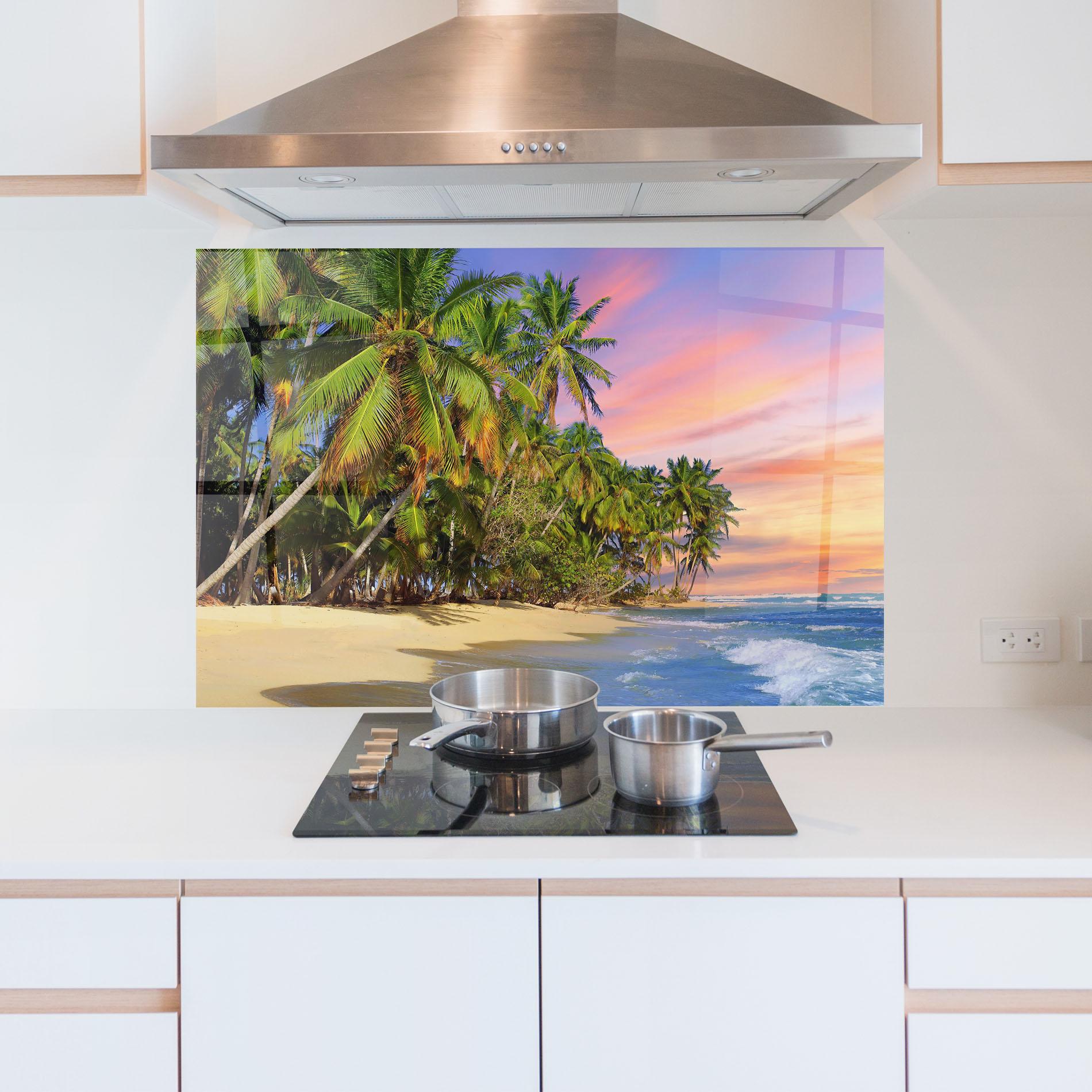 Panou Sticla Bucatarie Coconut Tree Sunset mockup 5