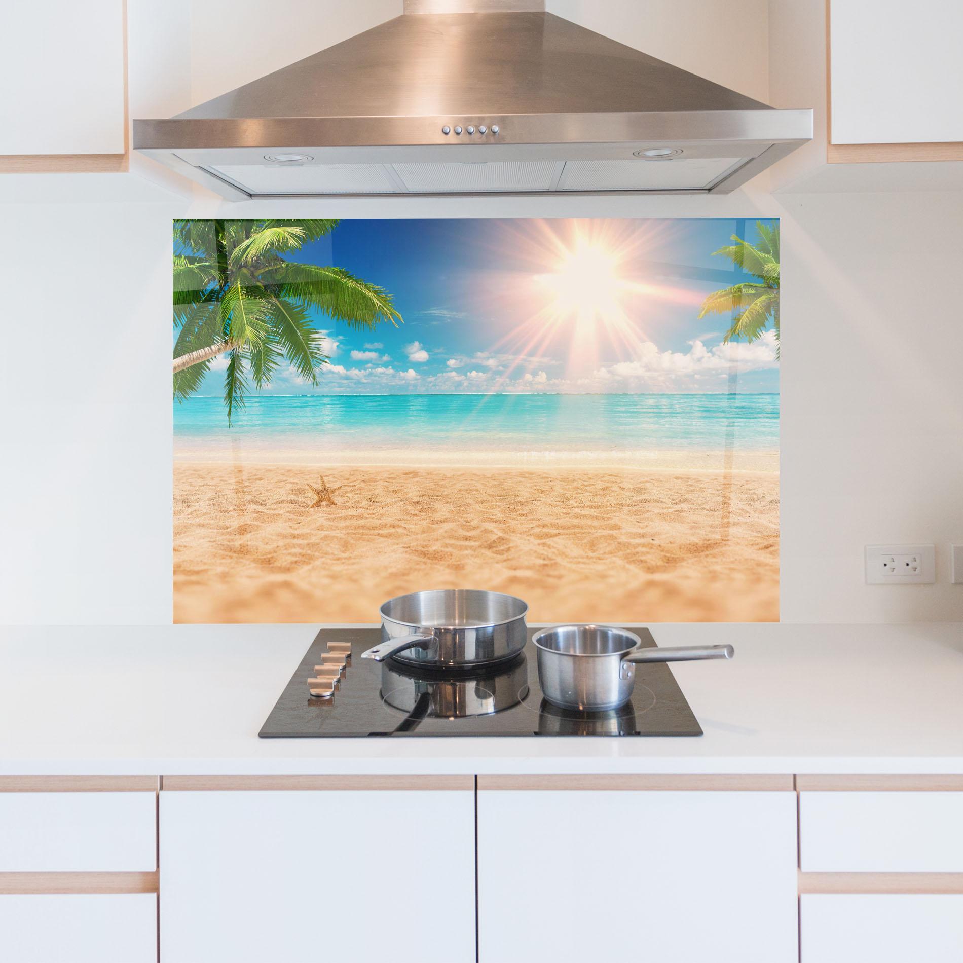 Panou Sticla Bucatarie Exotic Beach Ocean mockup 5
