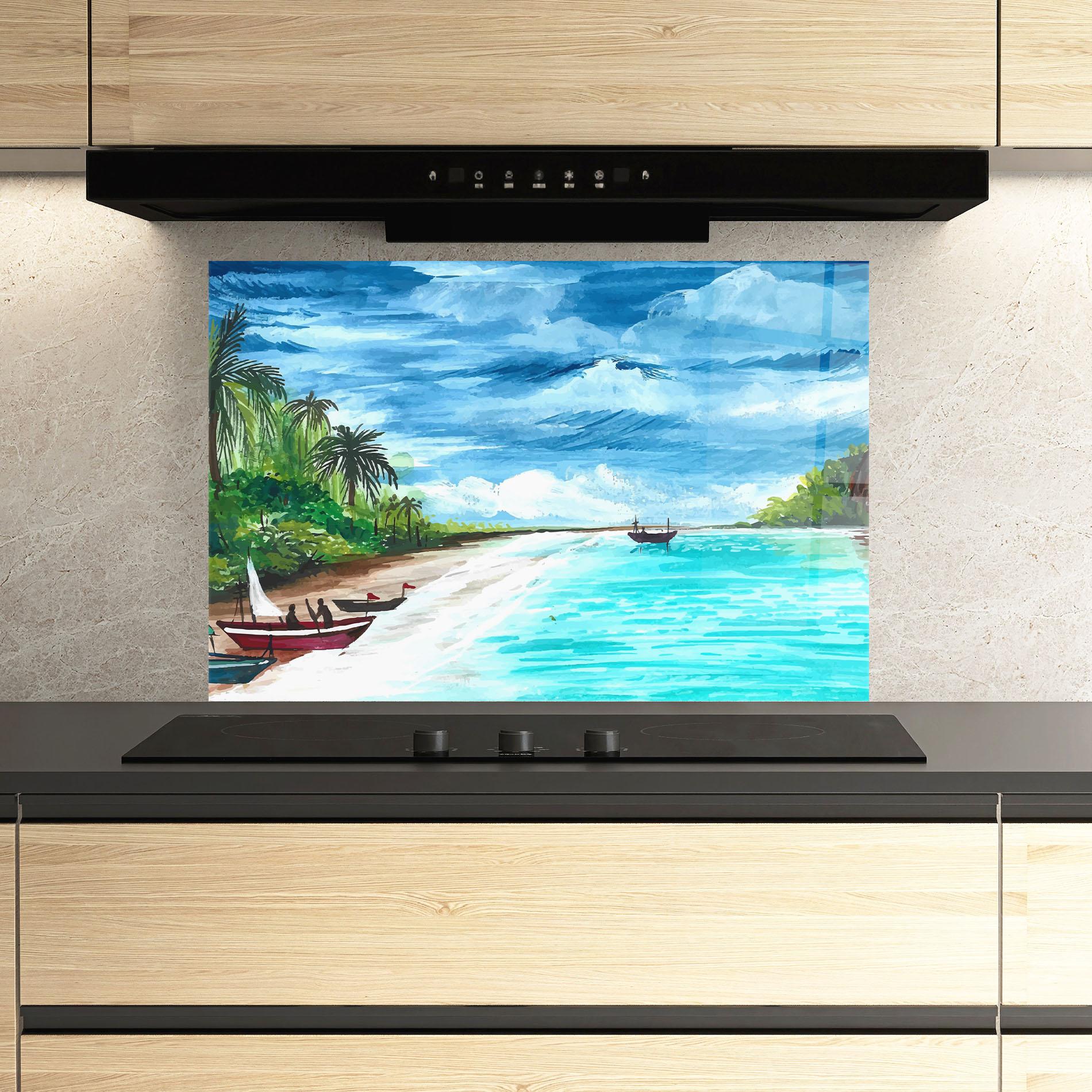 Panou Sticla Bucatarie Beach Painting Art mockup 3