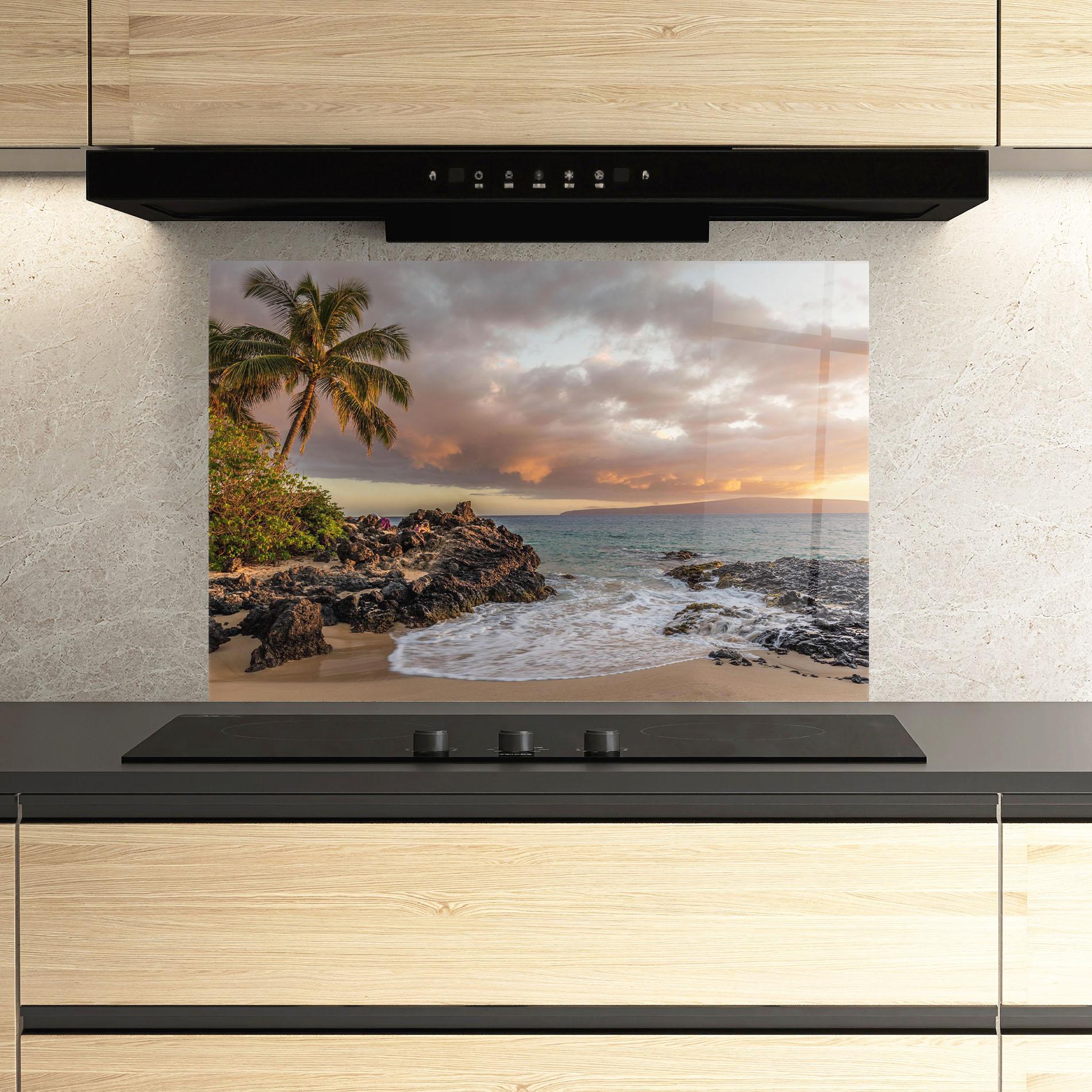 Panou Sticla Bucatarie Beautiful Beach Landscape mockup 3