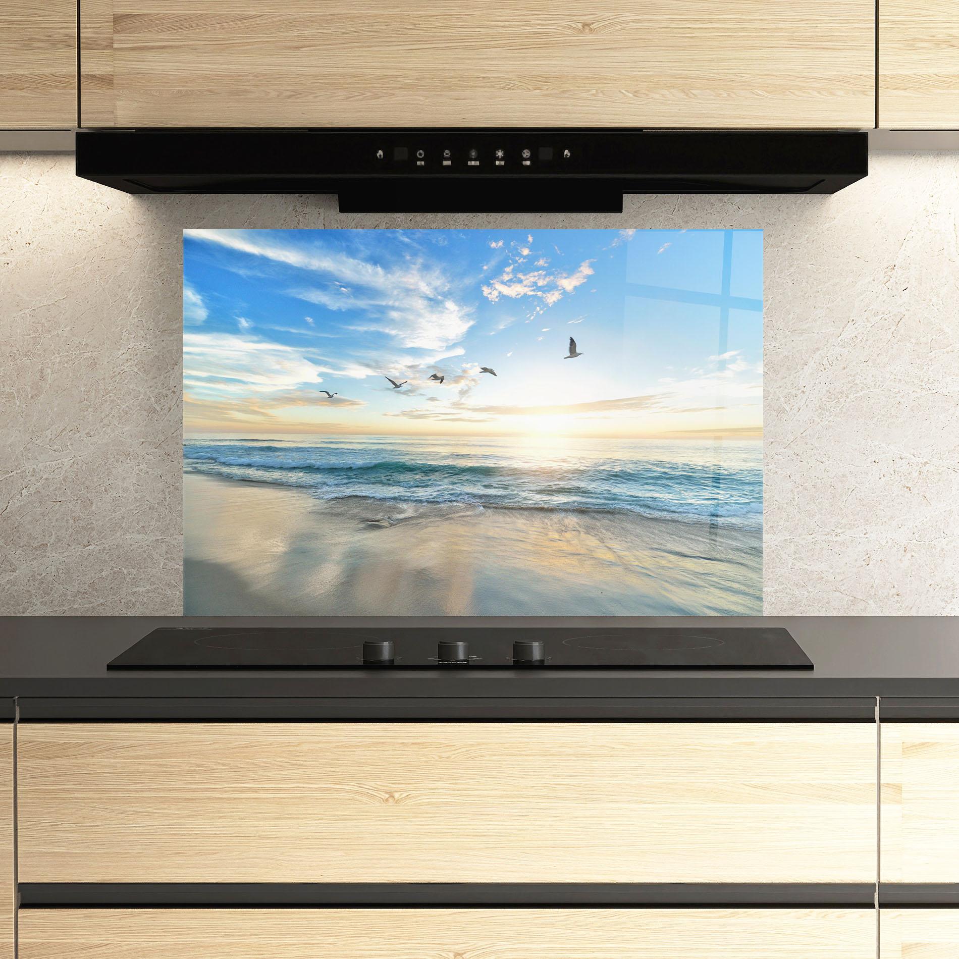 Panou Sticla Bucatarie Beautiful Beach mockup 3