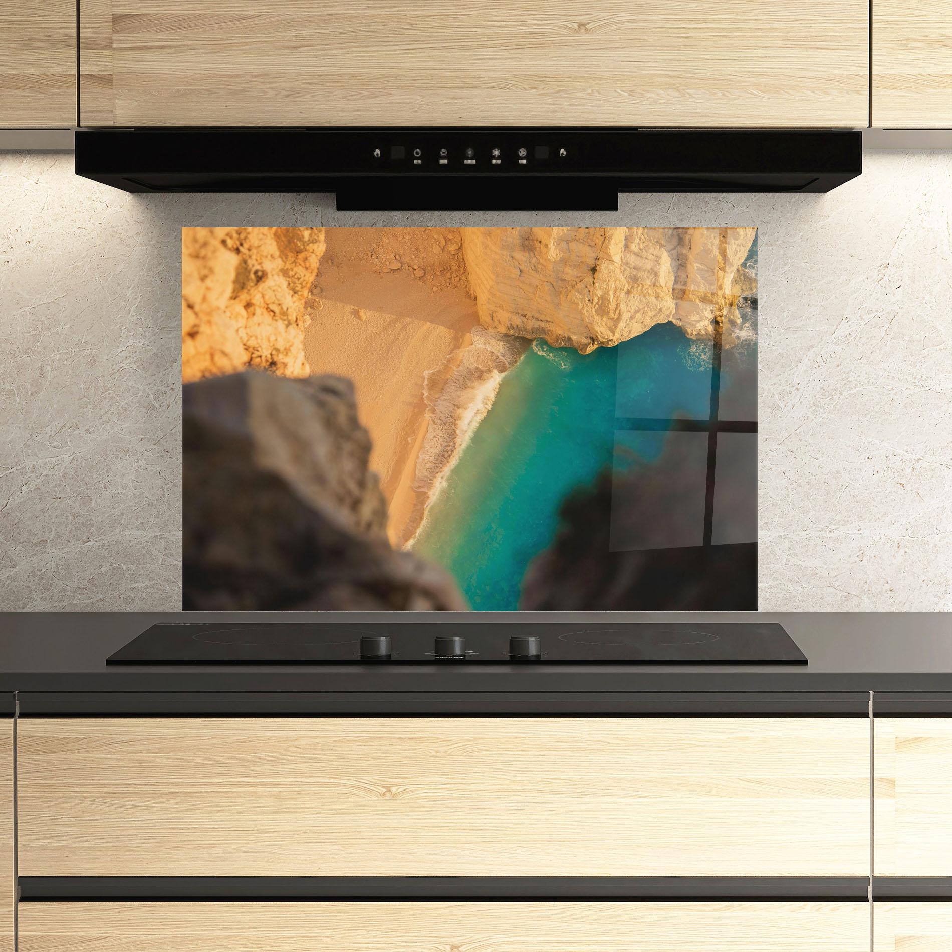 Panou Sticla Bucatarie Blue Beach Water mockup 3