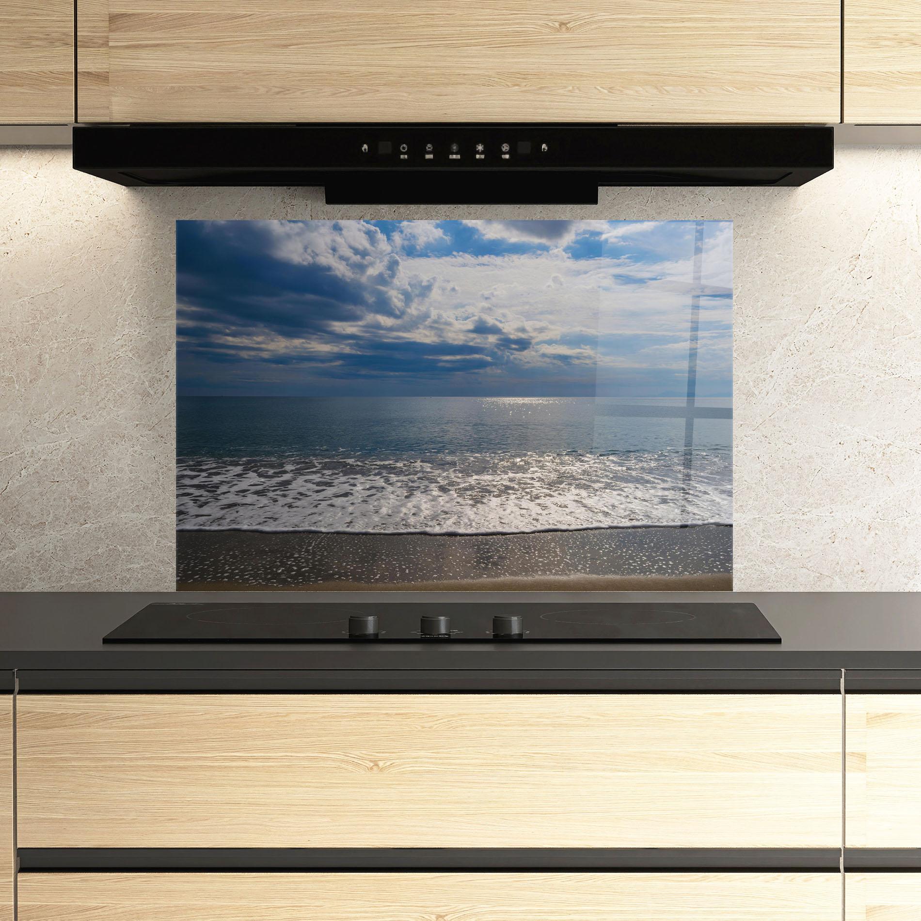 Panou Sticla Bucatarie Blue Cream Beach mockup 3