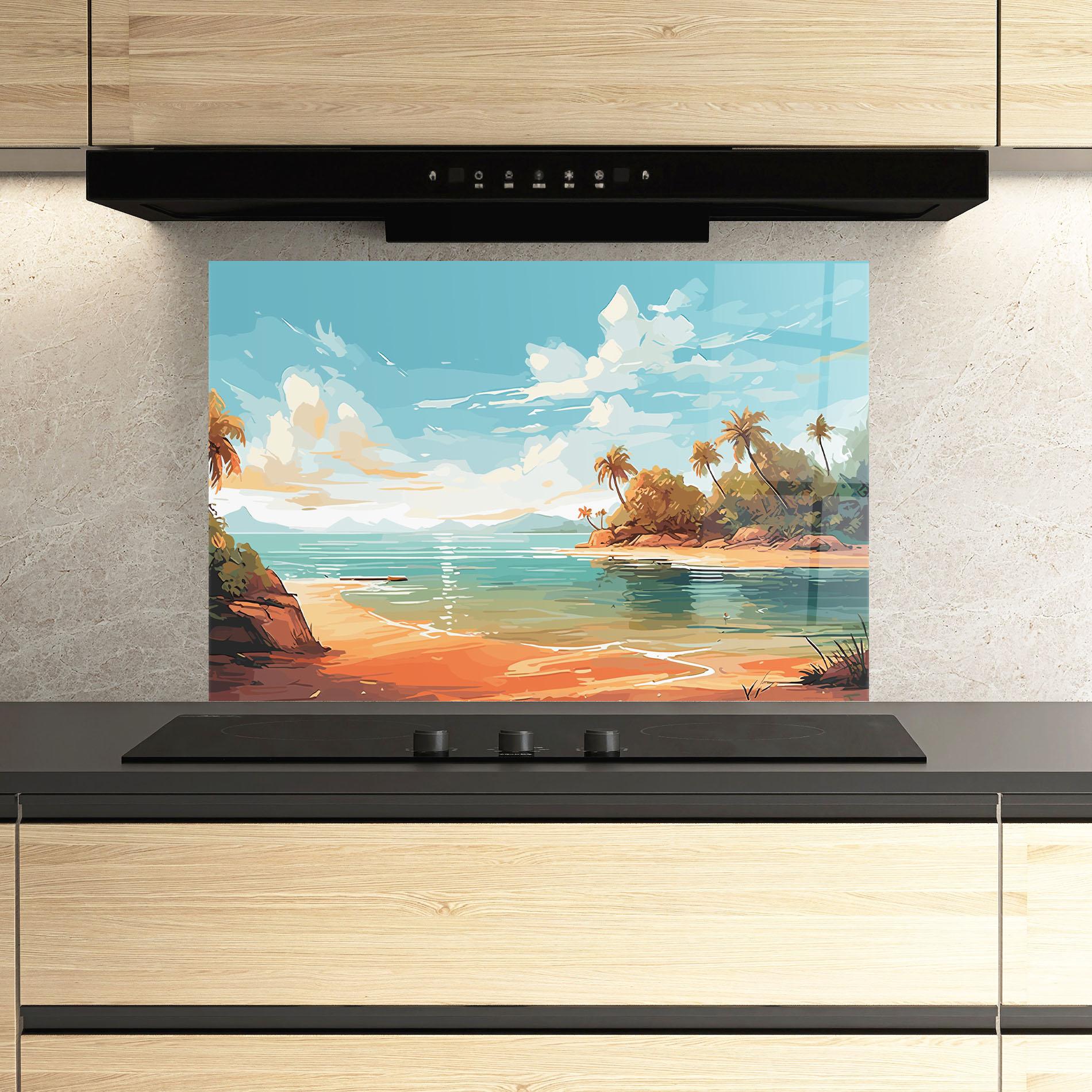 Panou Sticla Bucatarie Blue Sky Beach mockup 3