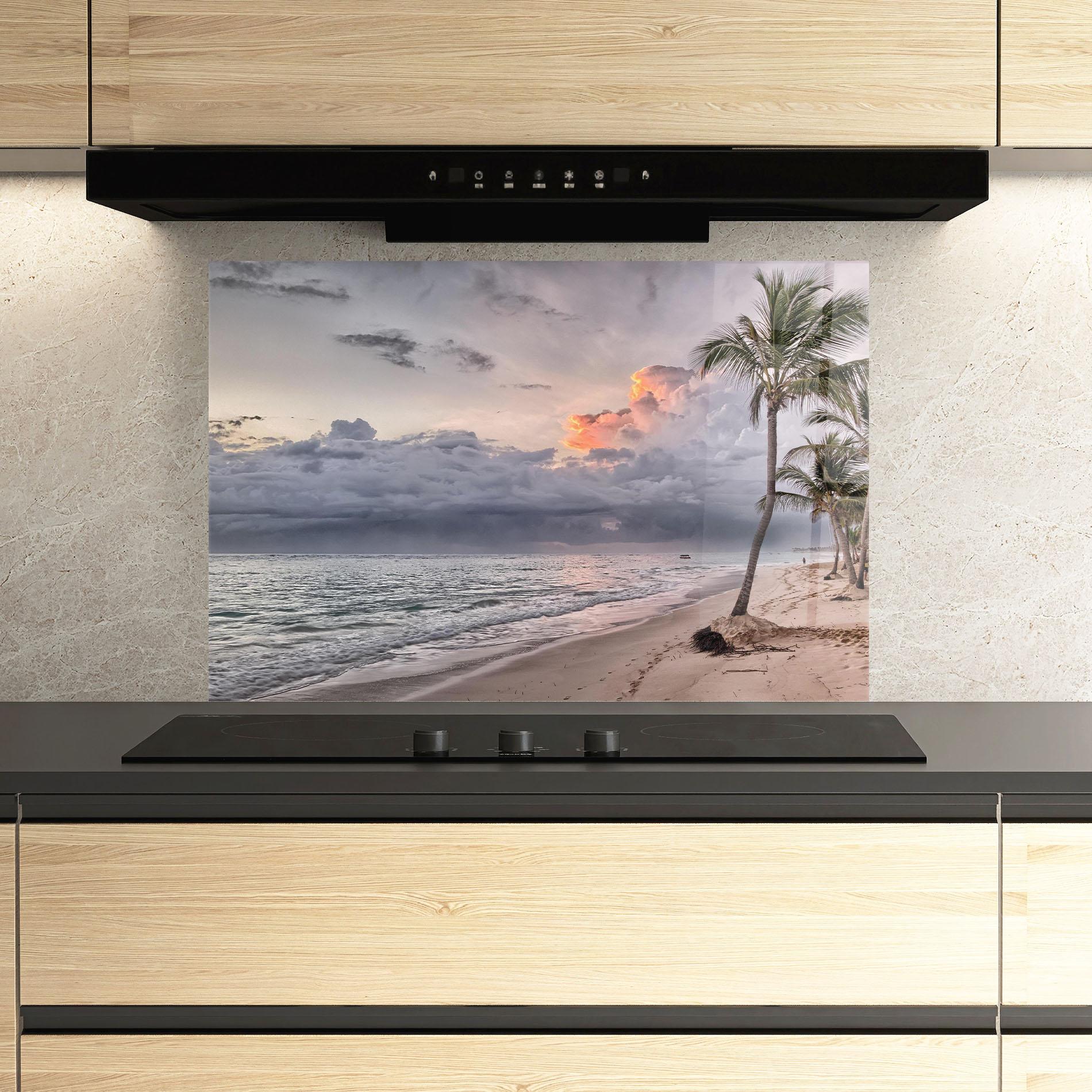 Panou Sticla Bucatarie Cloudy Beach mockup 3