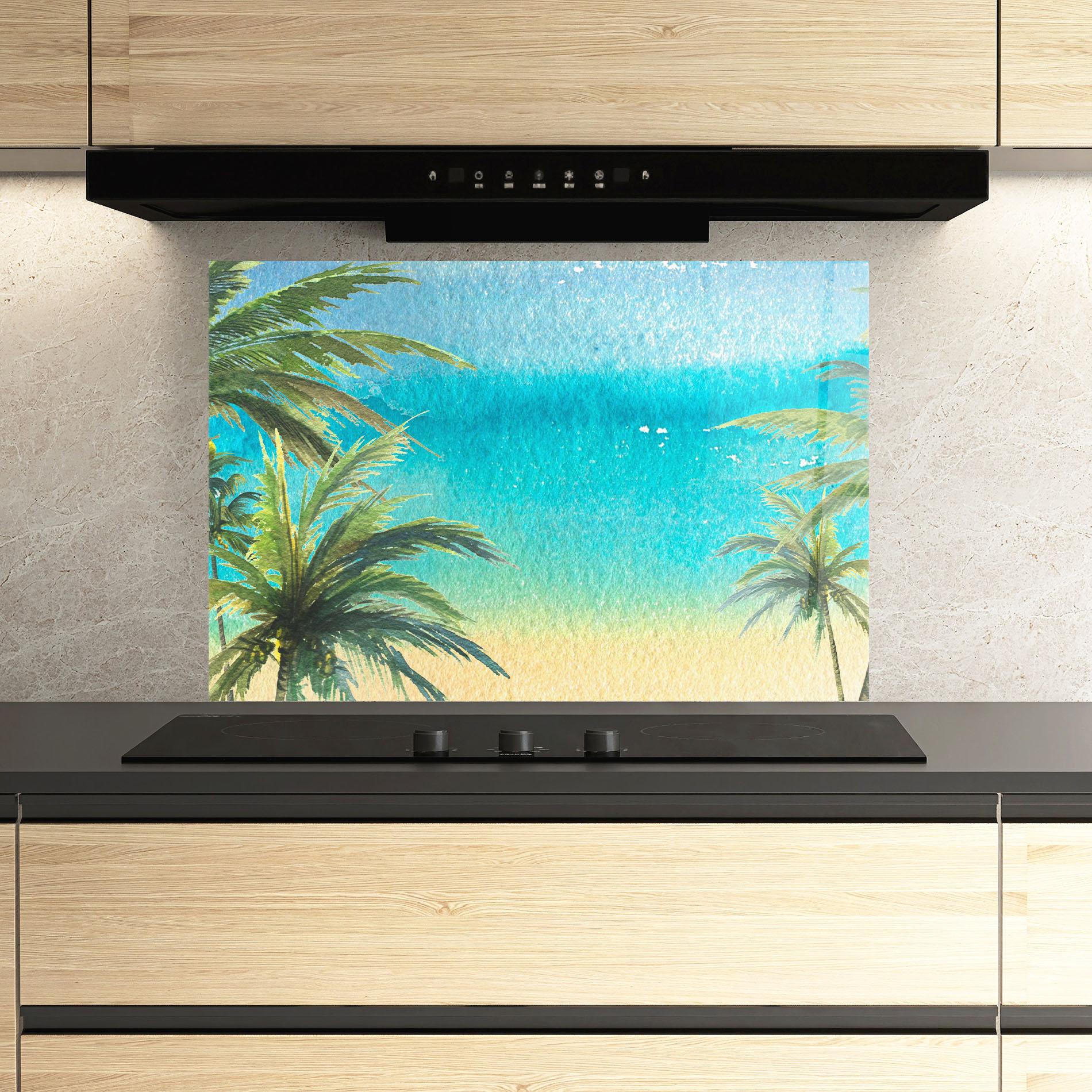 Panou Sticla Bucatarie Coconut Palms Paint mockup 3