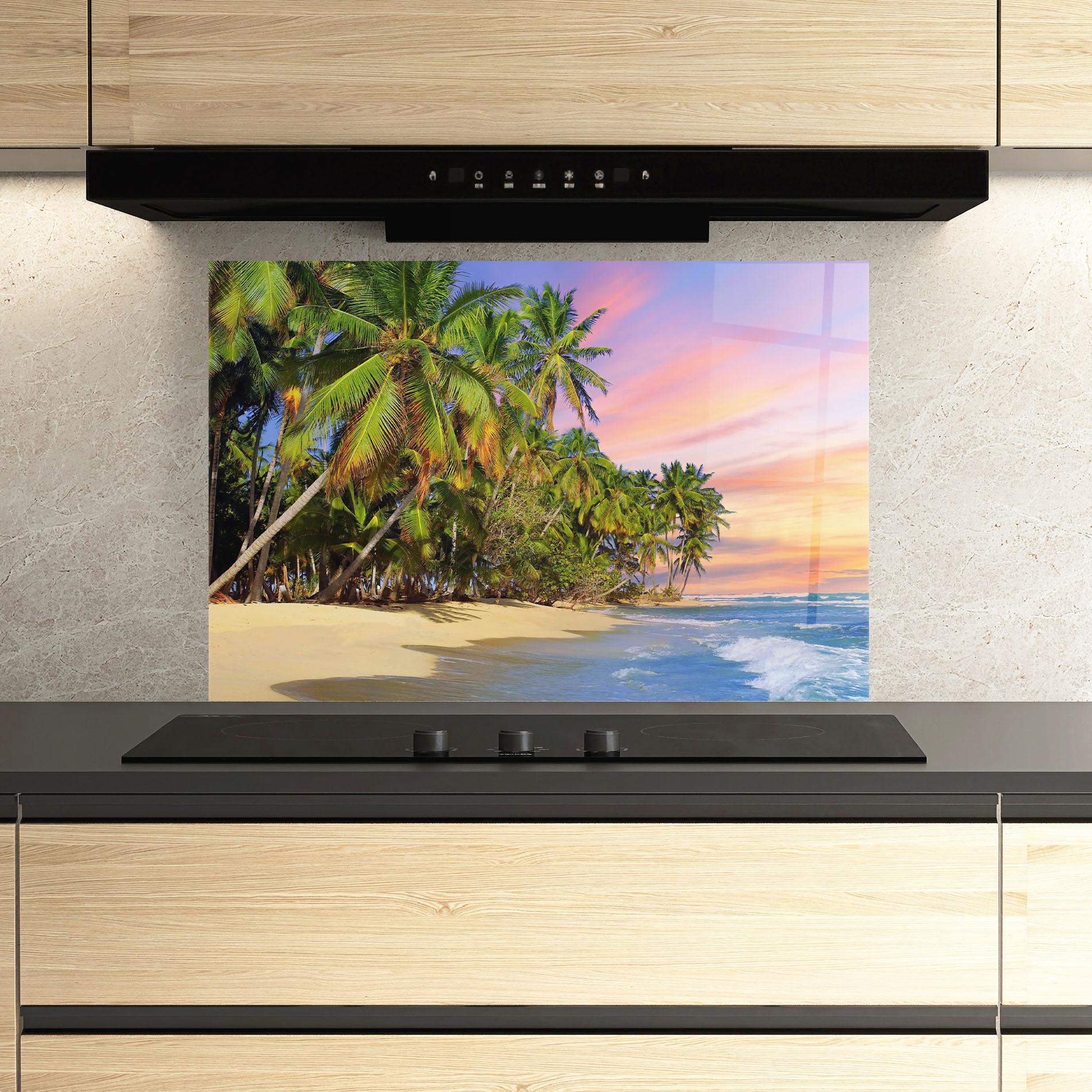 Panou Sticla Bucatarie Coconut Tree Sunset mockup 3