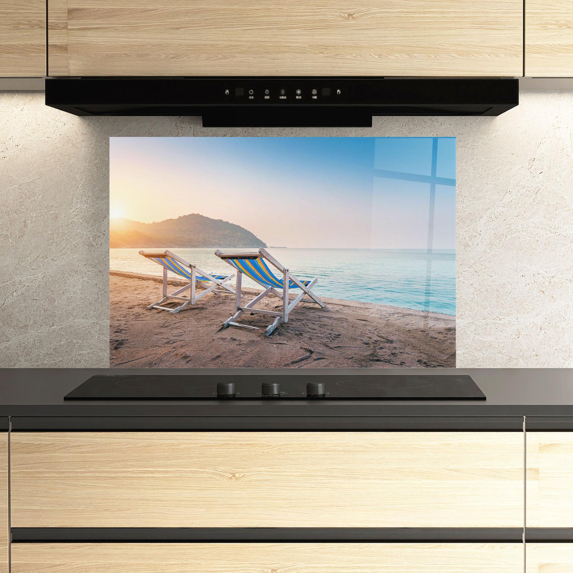 Panou Sticla Bucatarie Colorful Beach Chairs mockup 3