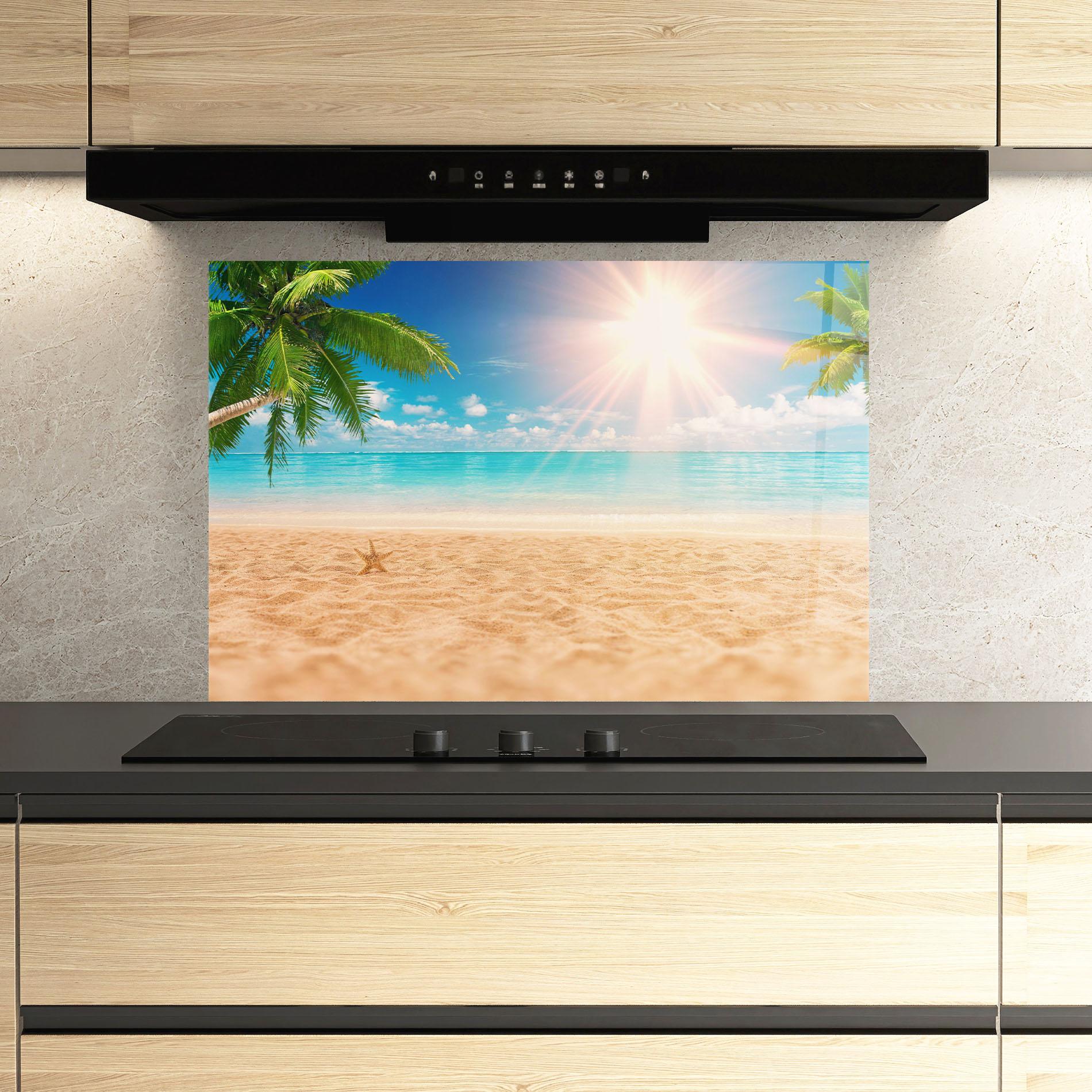 Panou Sticla Bucatarie Exotic Beach Ocean mockup 3