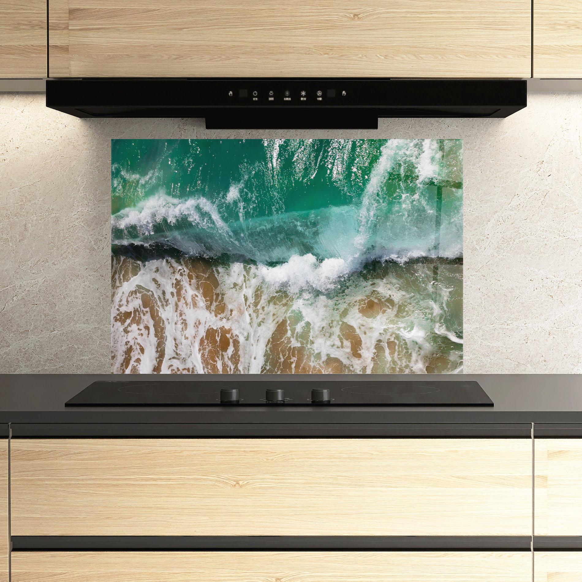 Panou Sticla Bucatarie Green Waves Beach mockup 3