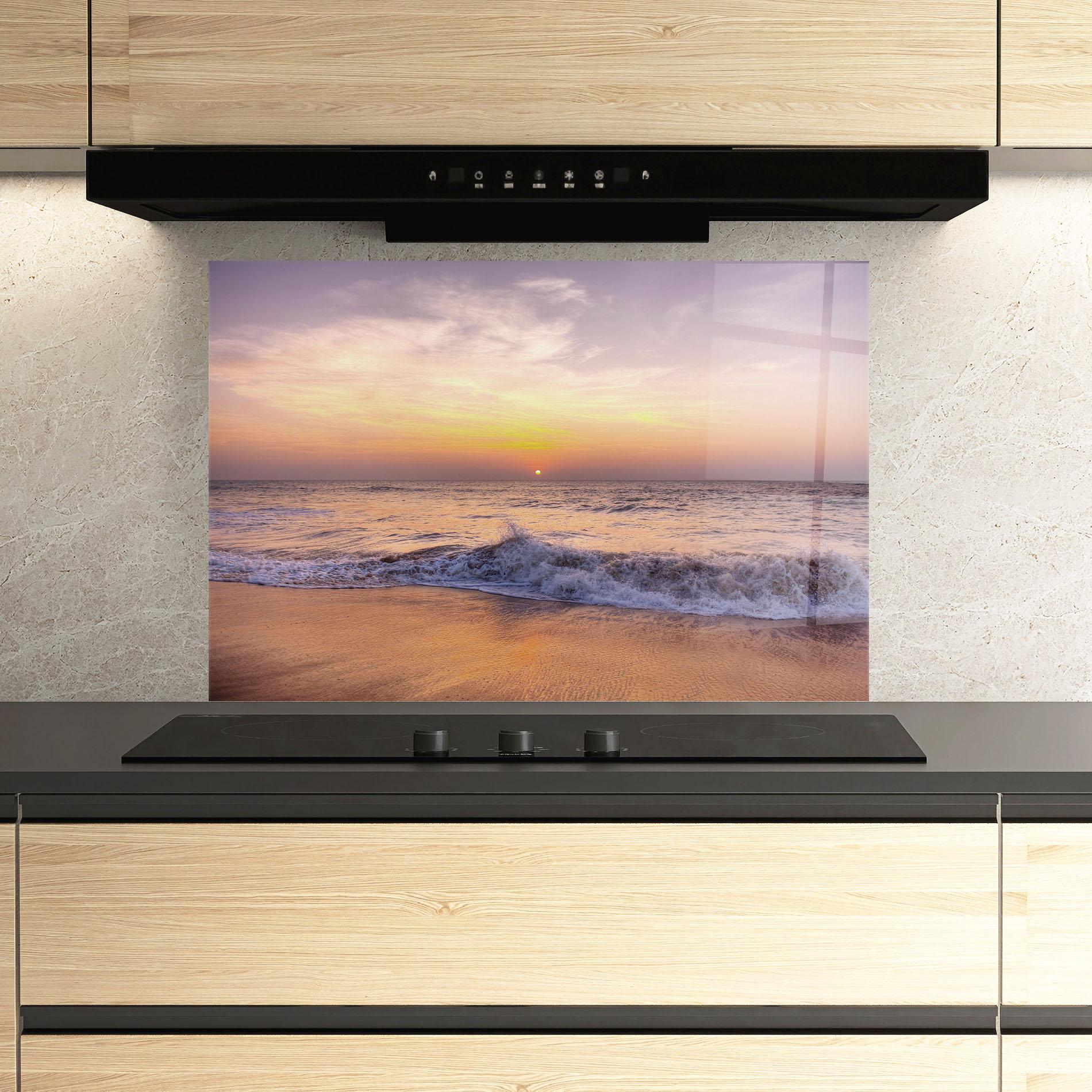 Panou Sticla Bucatarie Purple Sky Beach mockup 3