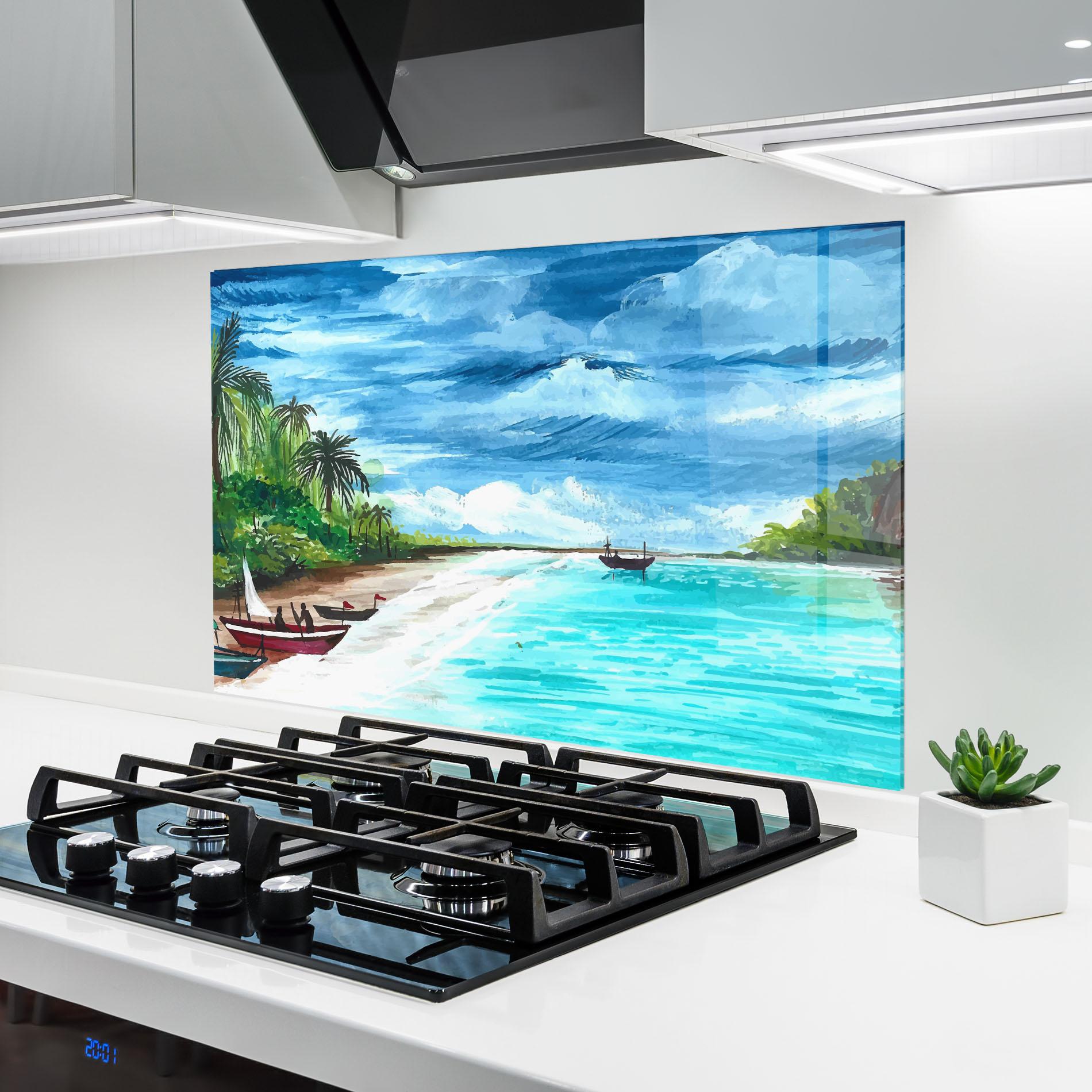 Panou Sticla Bucatarie Beach Painting Art mockup 6