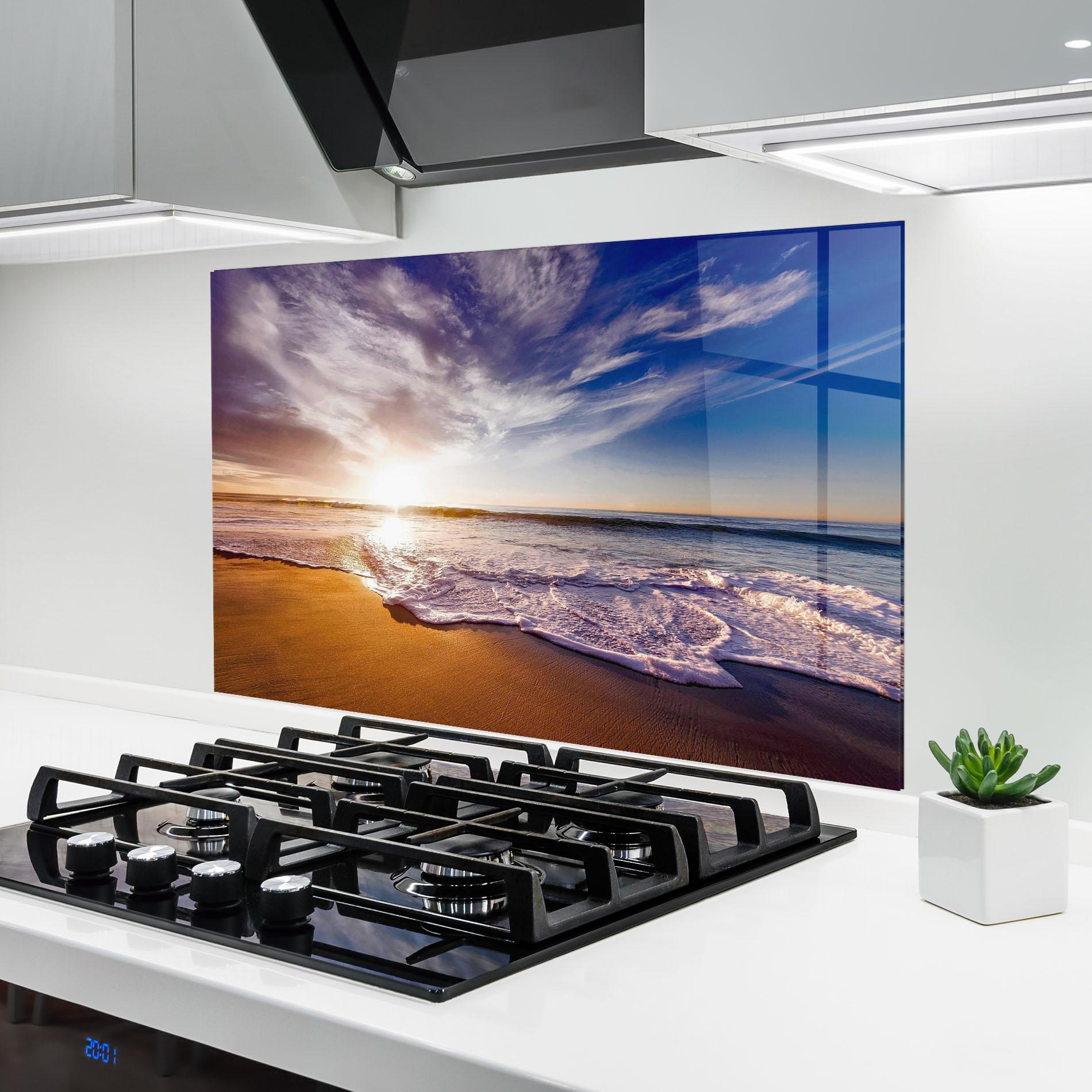 Panou Sticla Bucatarie Beach Sunrise mockup 6