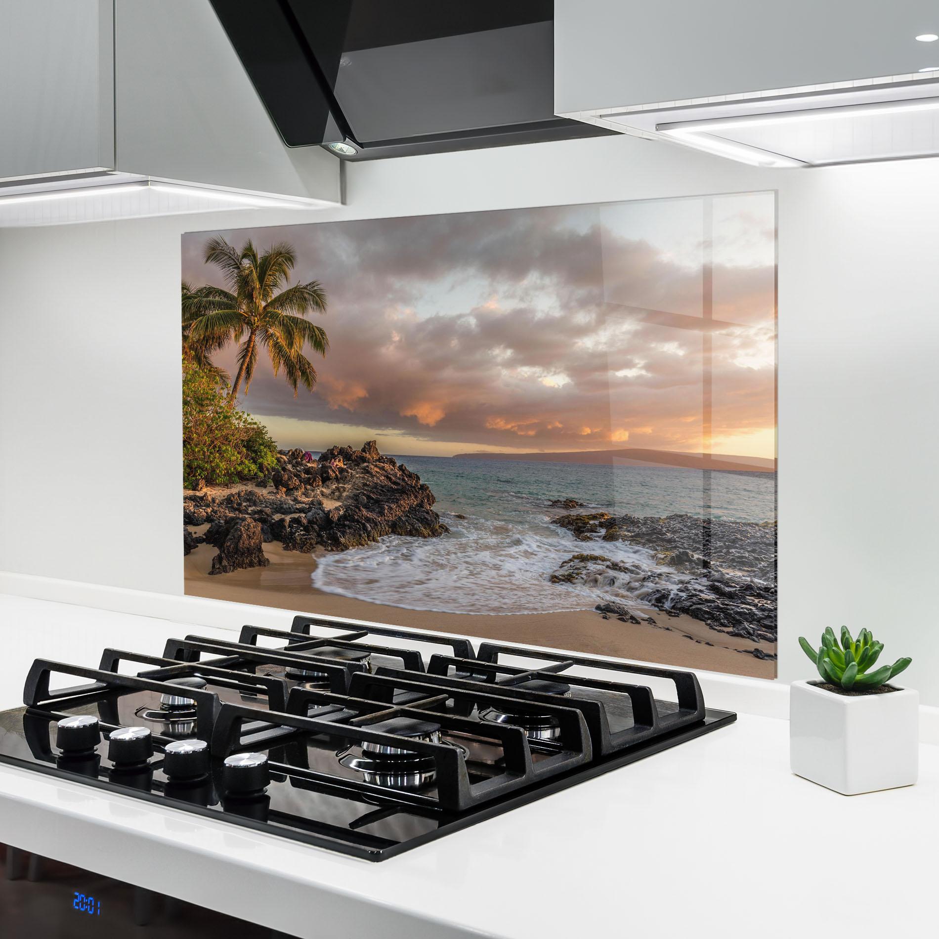 Panou Sticla Bucatarie Beautiful Beach Landscape mockup 6