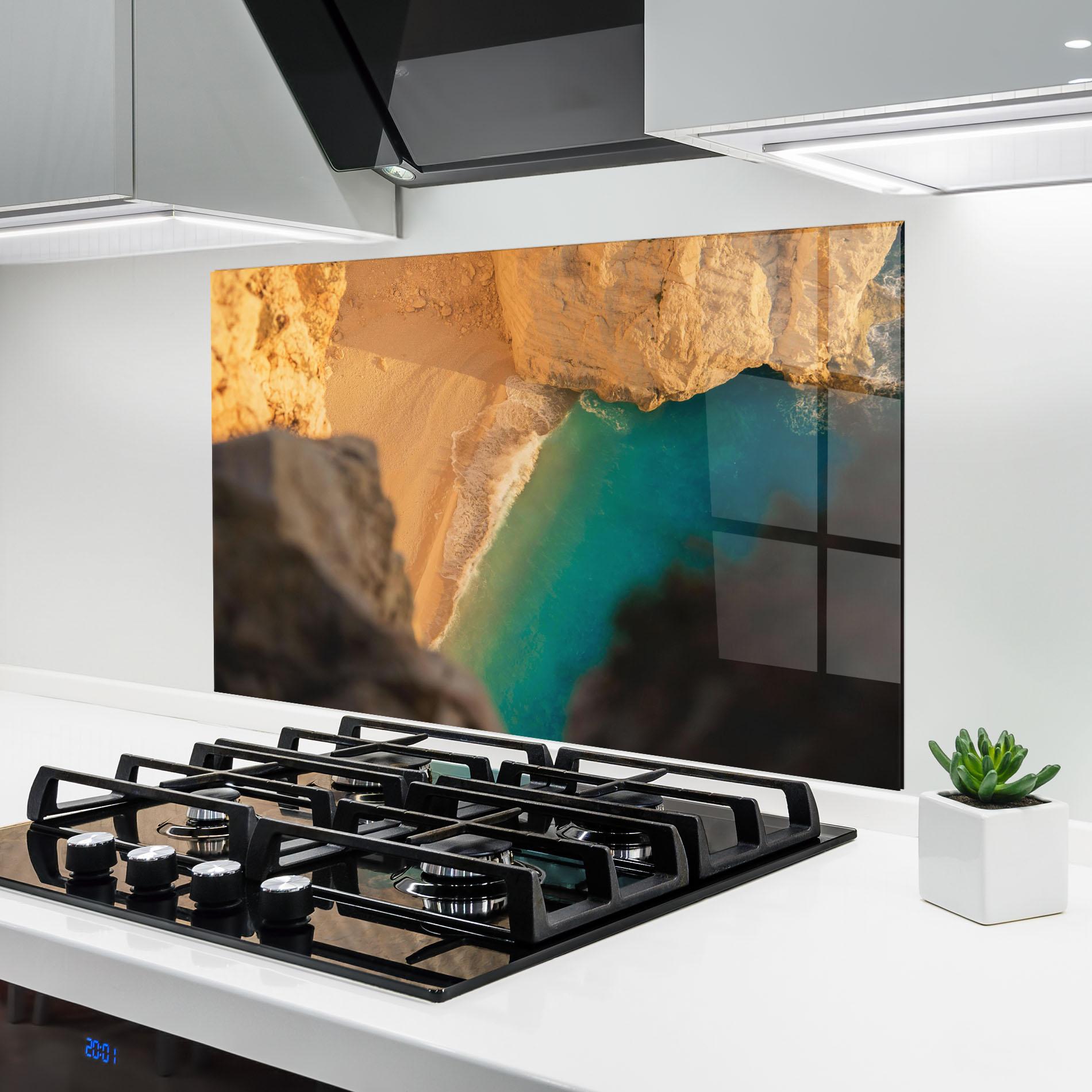 Panou Sticla Bucatarie Blue Beach Water mockup 6