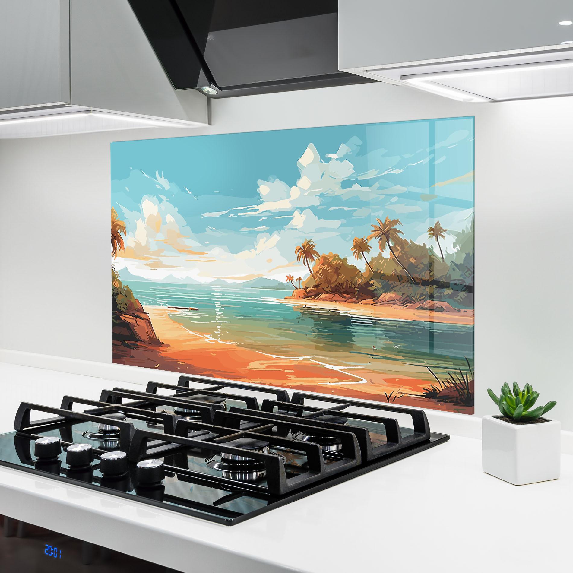 Panou Sticla Bucatarie Blue Sky Beach mockup 6