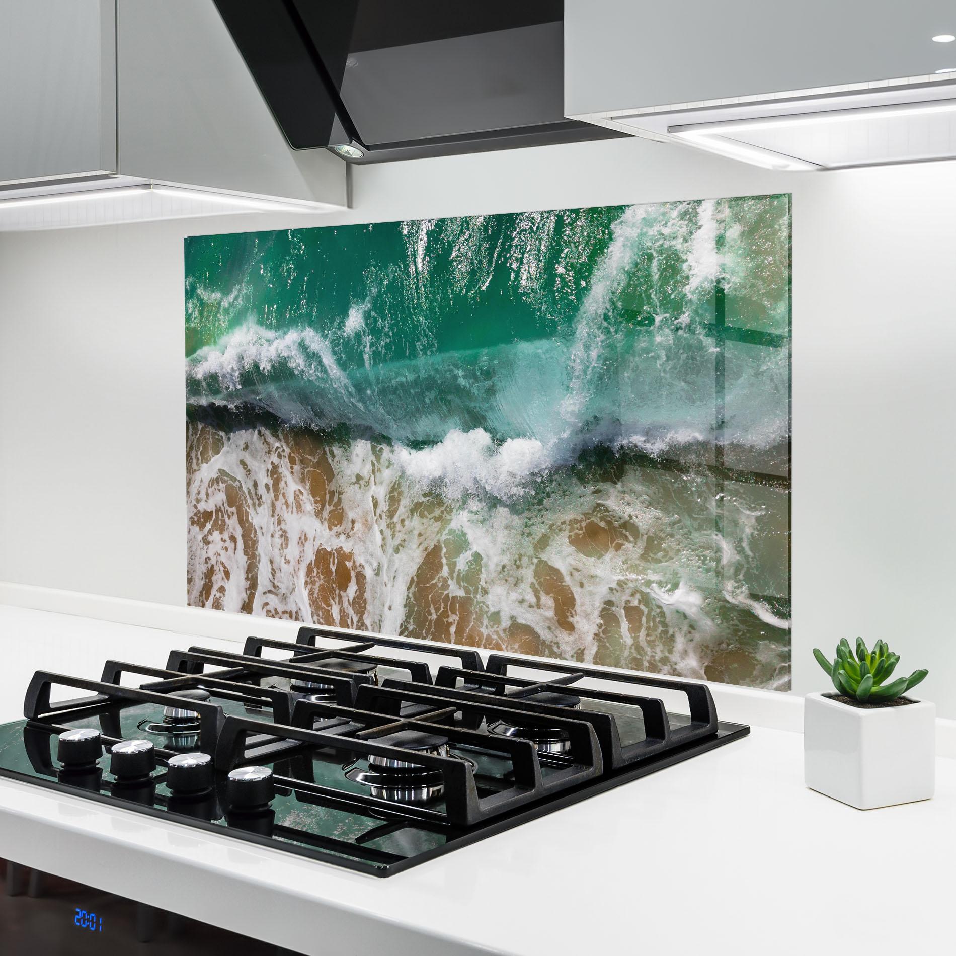 Panou Sticla Bucatarie Green Waves Beach mockup 6