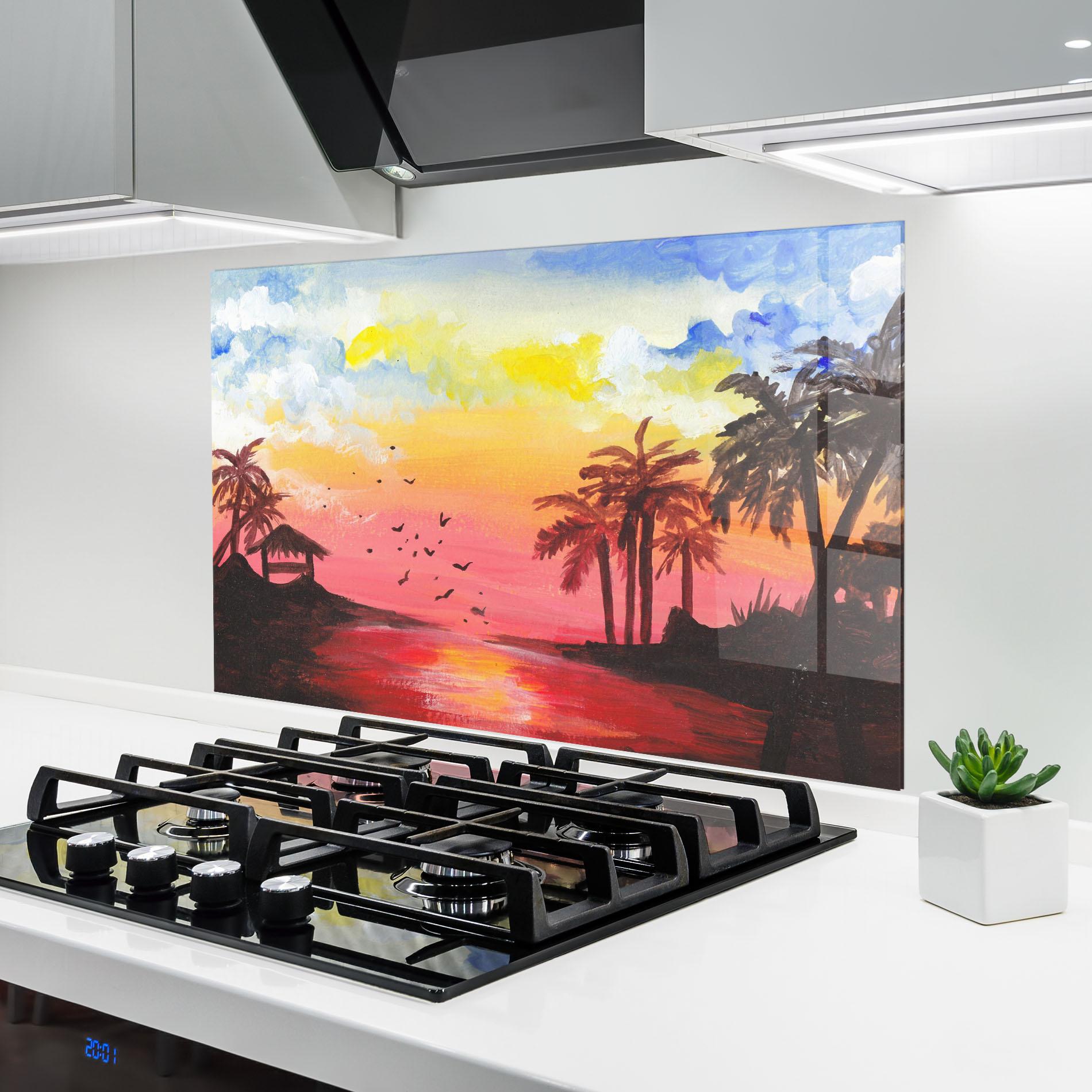 Panou Sticla Bucatarie Sunset Gouache Painting mockup 6