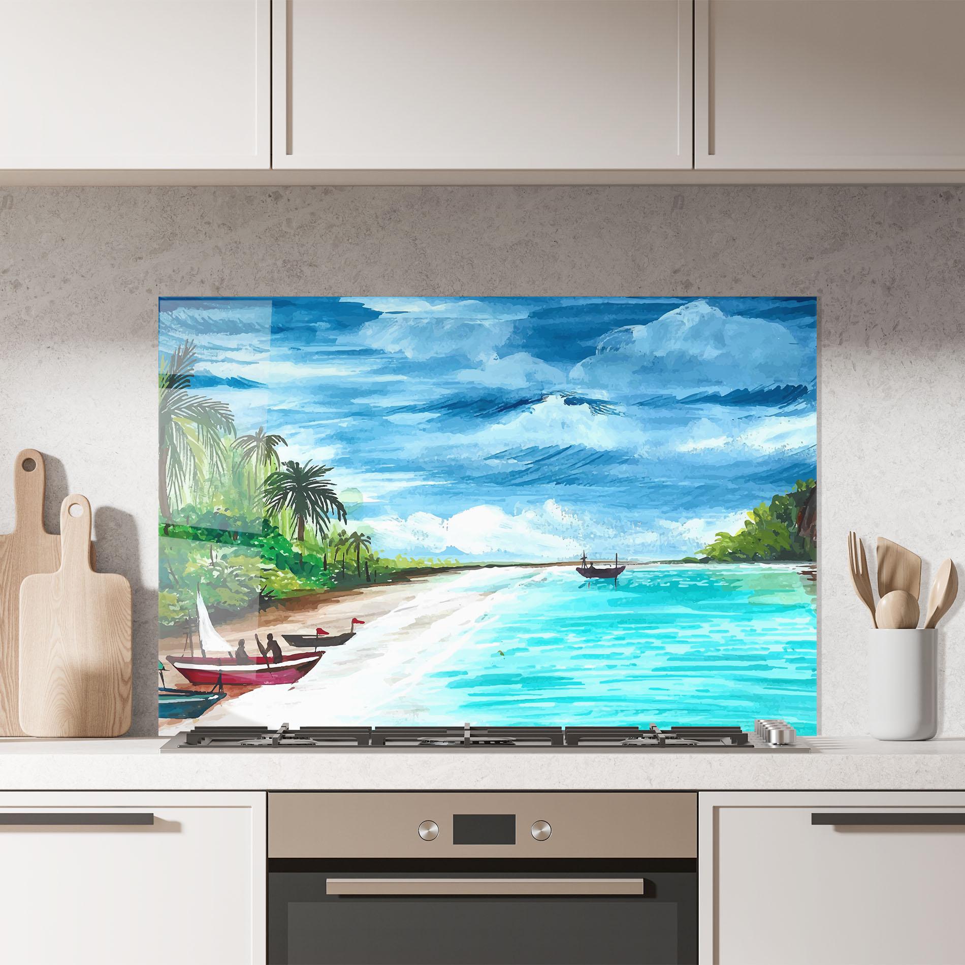 Panou Sticla Bucatarie Beach Painting Art mockup 7