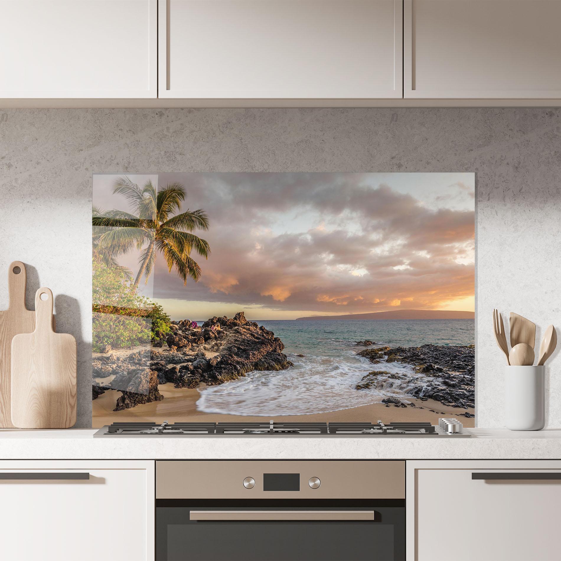 Panou Sticla Bucatarie Beautiful Beach Landscape mockup 7