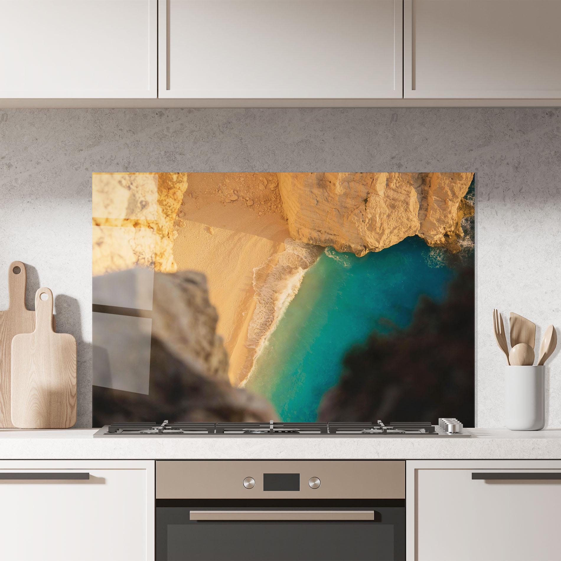 Panou Sticla Bucatarie Blue Beach Water mockup 7