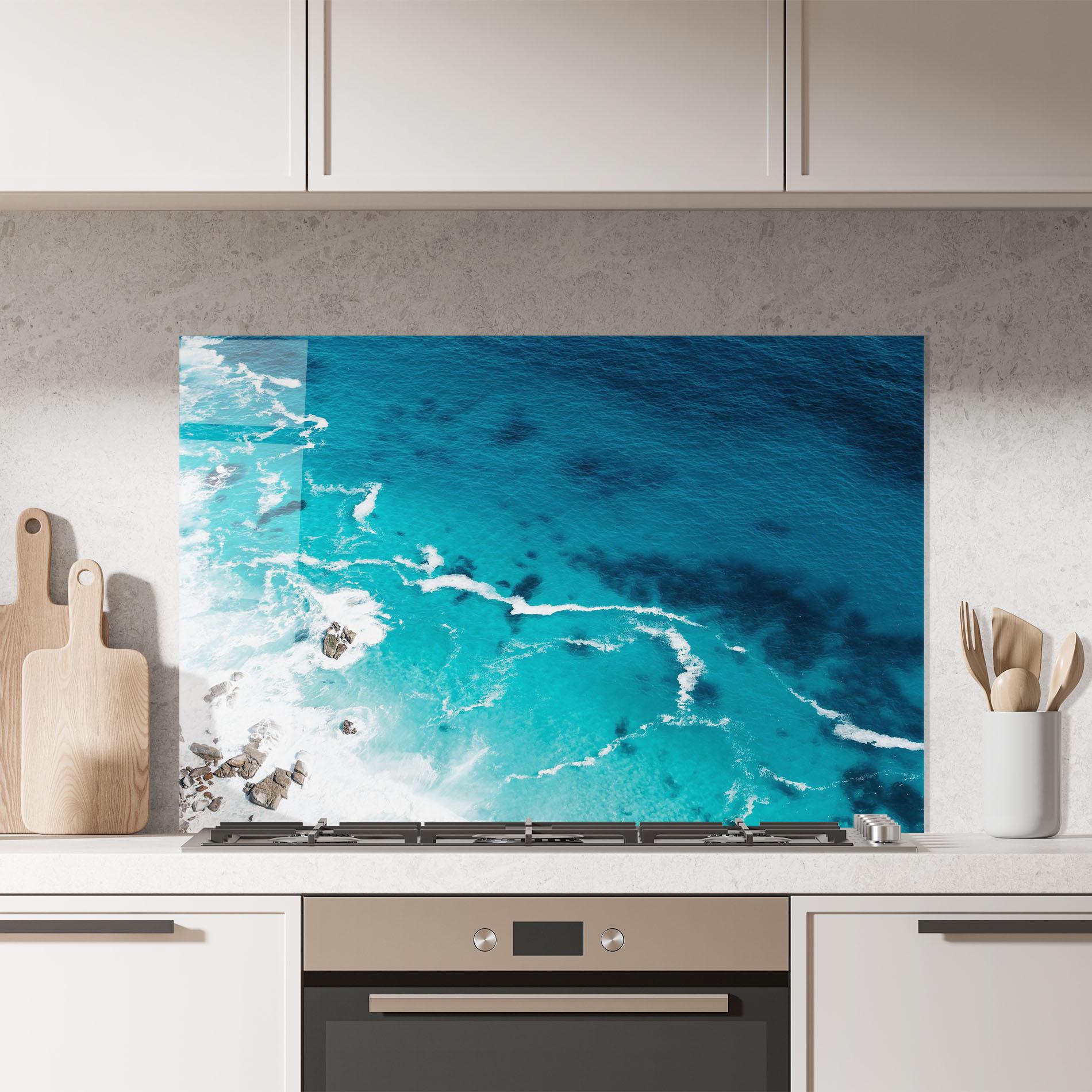 Panou Sticla Bucatarie Blue Water Beach mockup 7