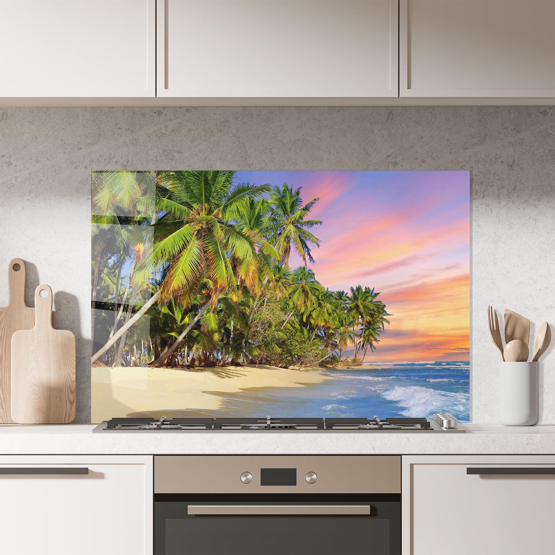 Panou Sticla Bucatarie Coconut Tree Sunset mockup 7