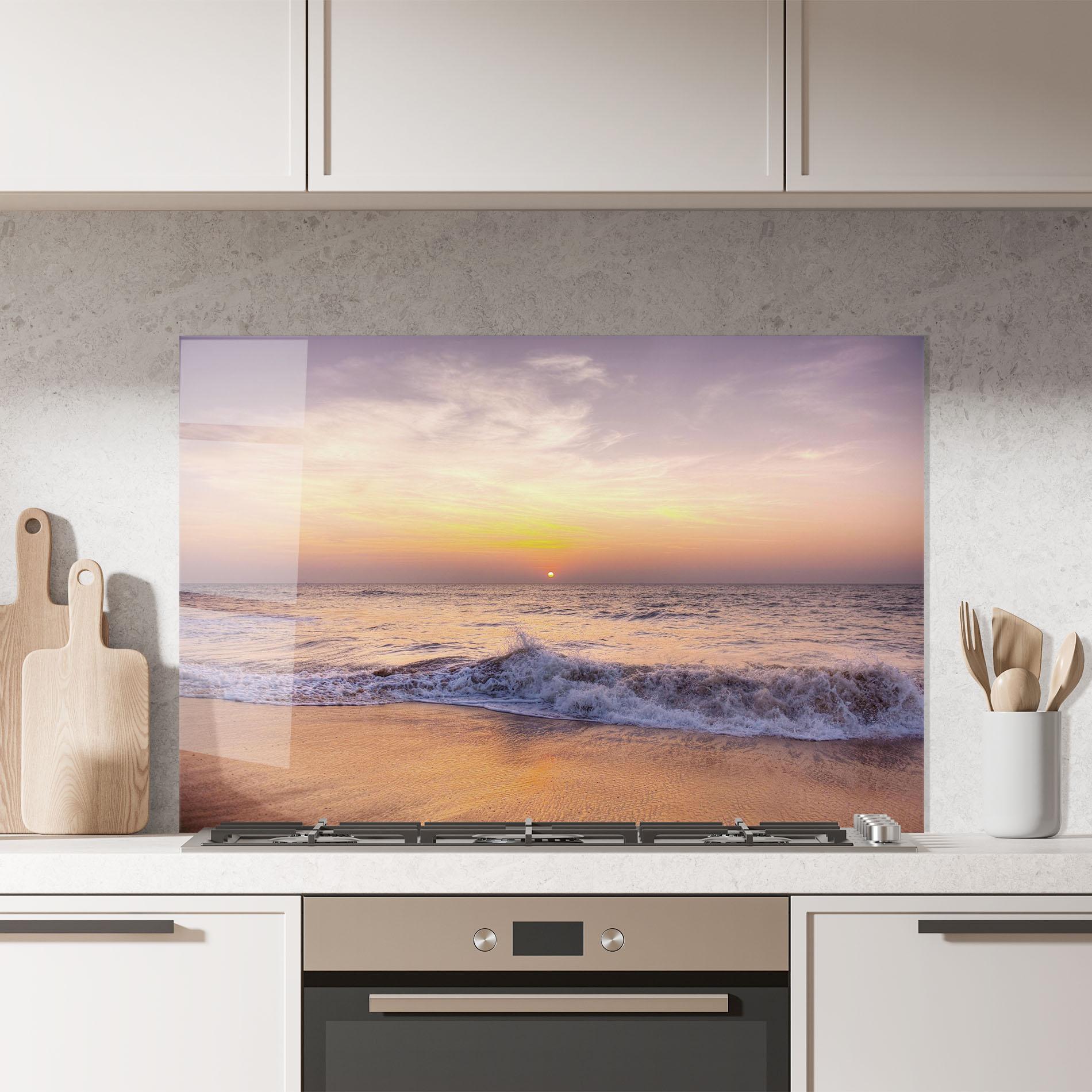 Panou Sticla Bucatarie Purple Sky Beach mockup 7