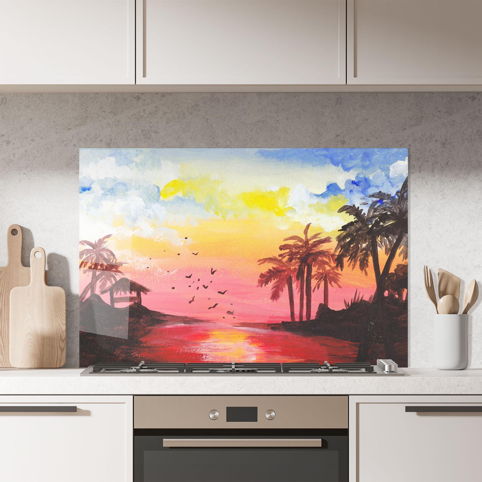 Panou Sticla Bucatarie Sunset Gouache Painting mockup 7