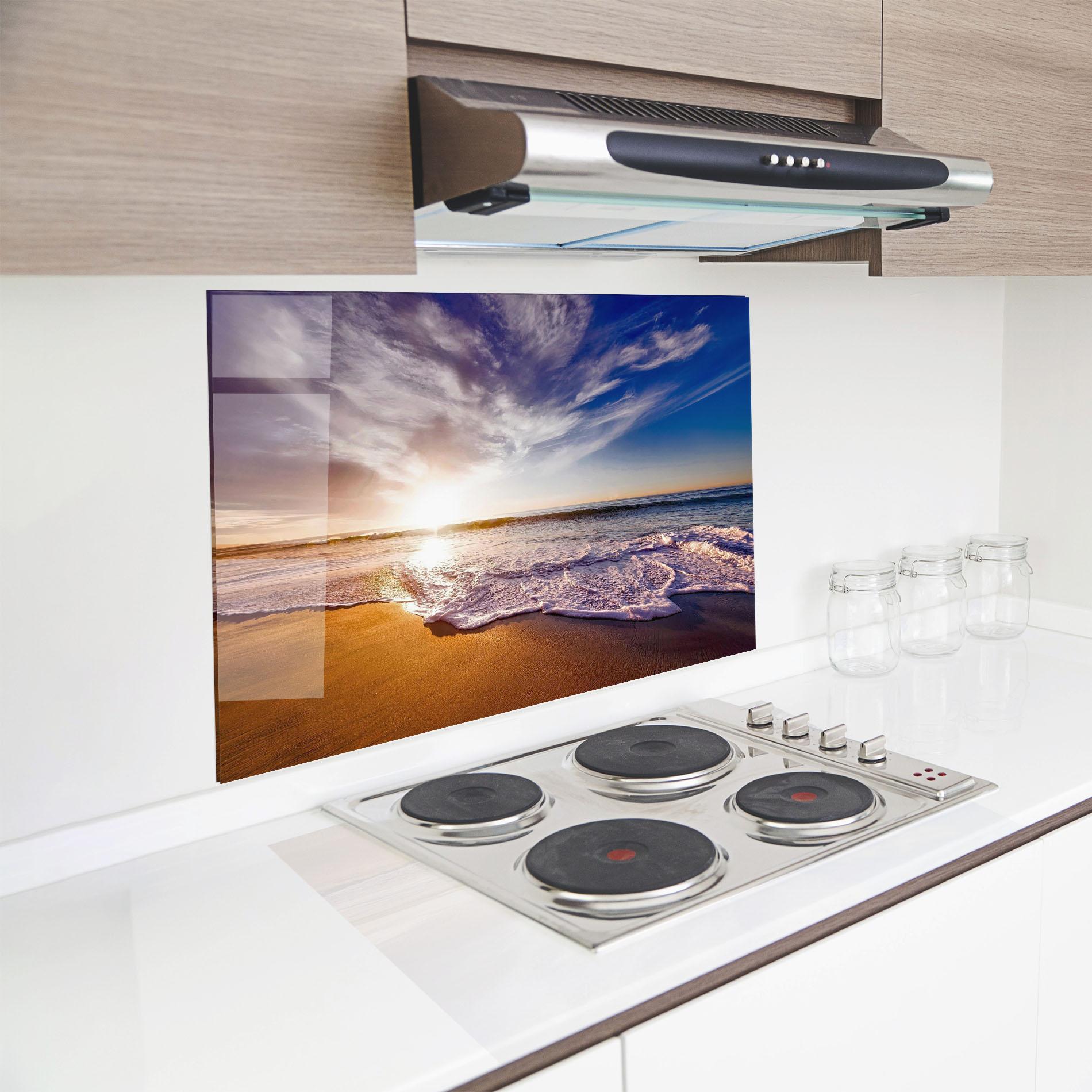 Panou Sticla Bucatarie Beach Sunrise mockup 8