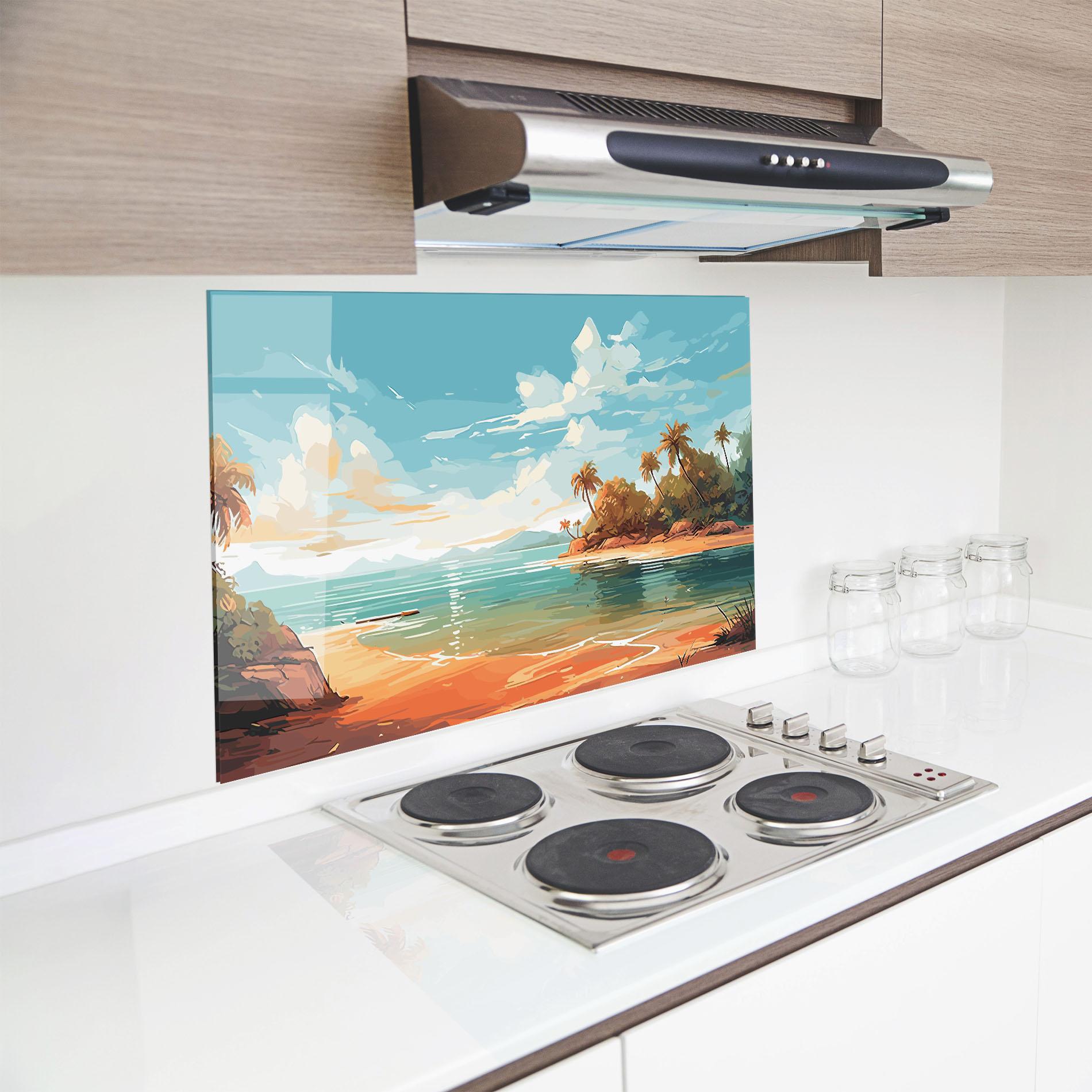 Panou Sticla Bucatarie Blue Sky Beach mockup 8